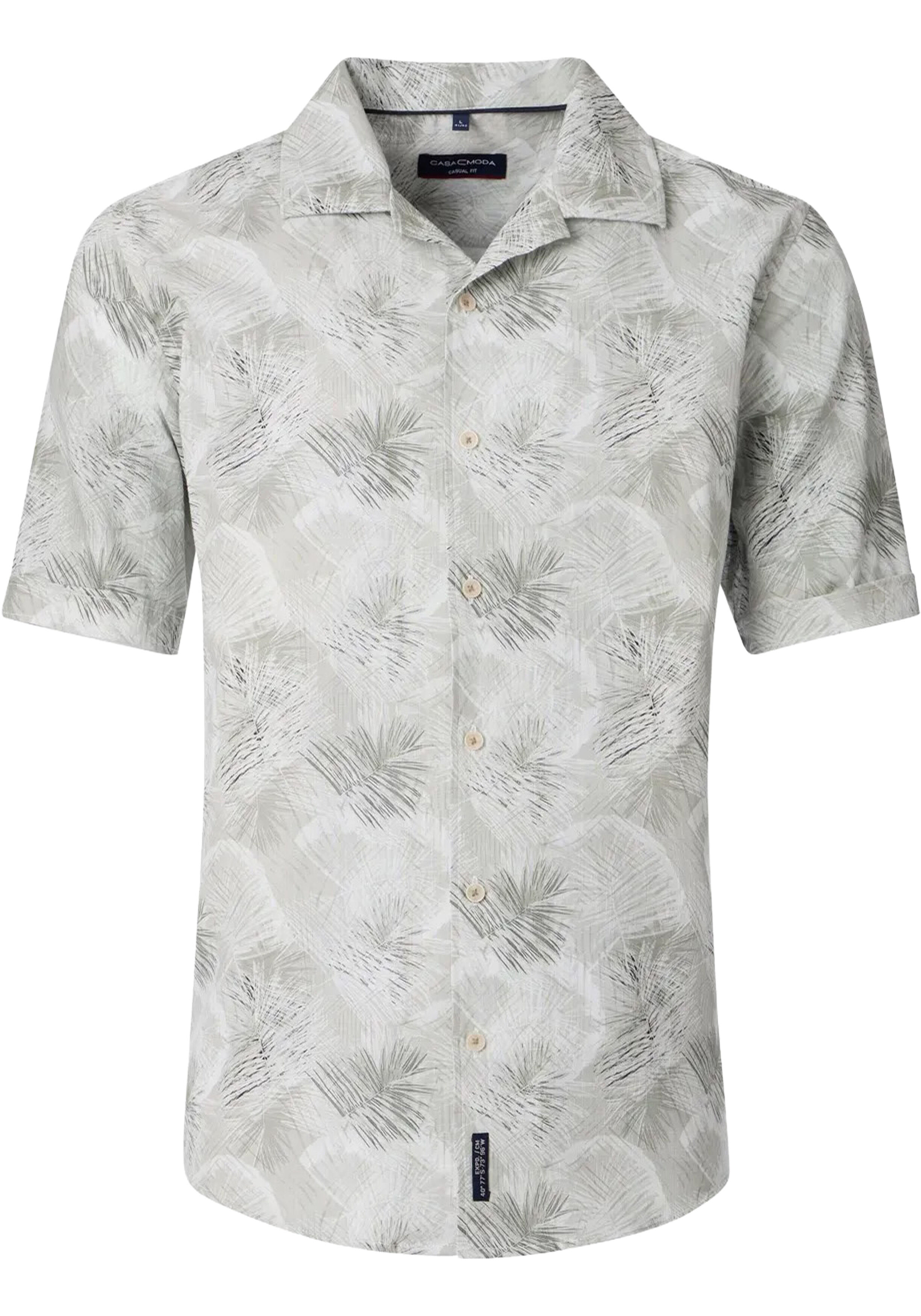 CASA MODA Sport casual fit overhemd, korte mouw, chambray, groen, wit en lichtblauw dessin