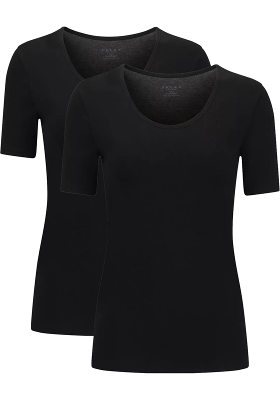 FALKE 2-pack dames T-shirt Daily Comfort, korte mouw, zwart (black) FALKE 2-pack dames T-shirt Daily Comfort, korte mouw, zwart (black)