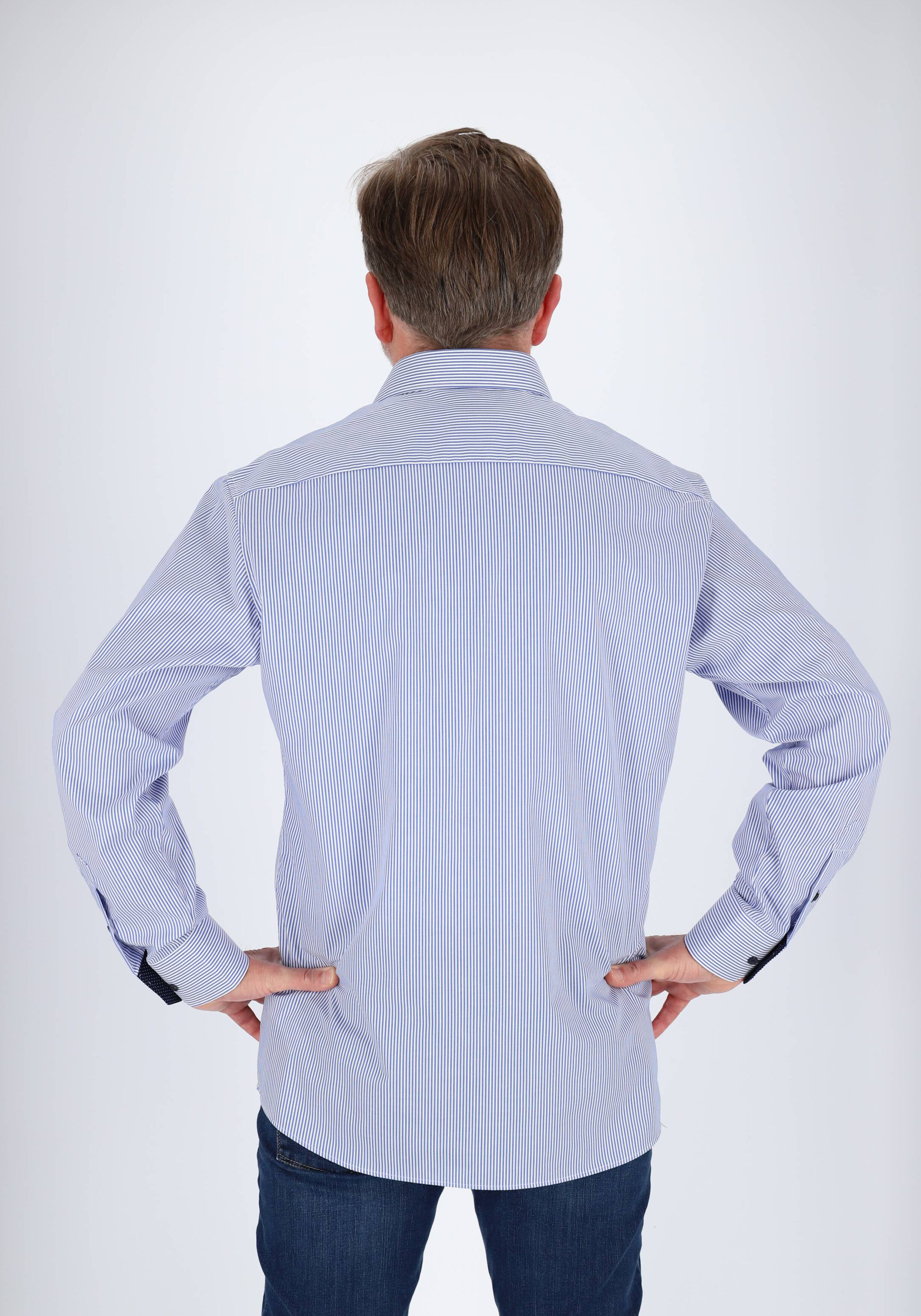 ETERNA modern fit overhemd, twill heren overhemd, blauw met wit gestreept (blauw contrast)