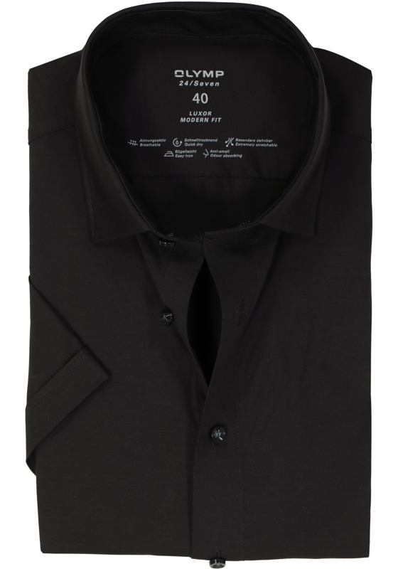 OLYMP Luxor 24/Seven modern fit overhemd, korte mouw, zwart tricot OLYMP Luxor 24/Seven modern fit overhemd, korte mouw, zwart tricot
