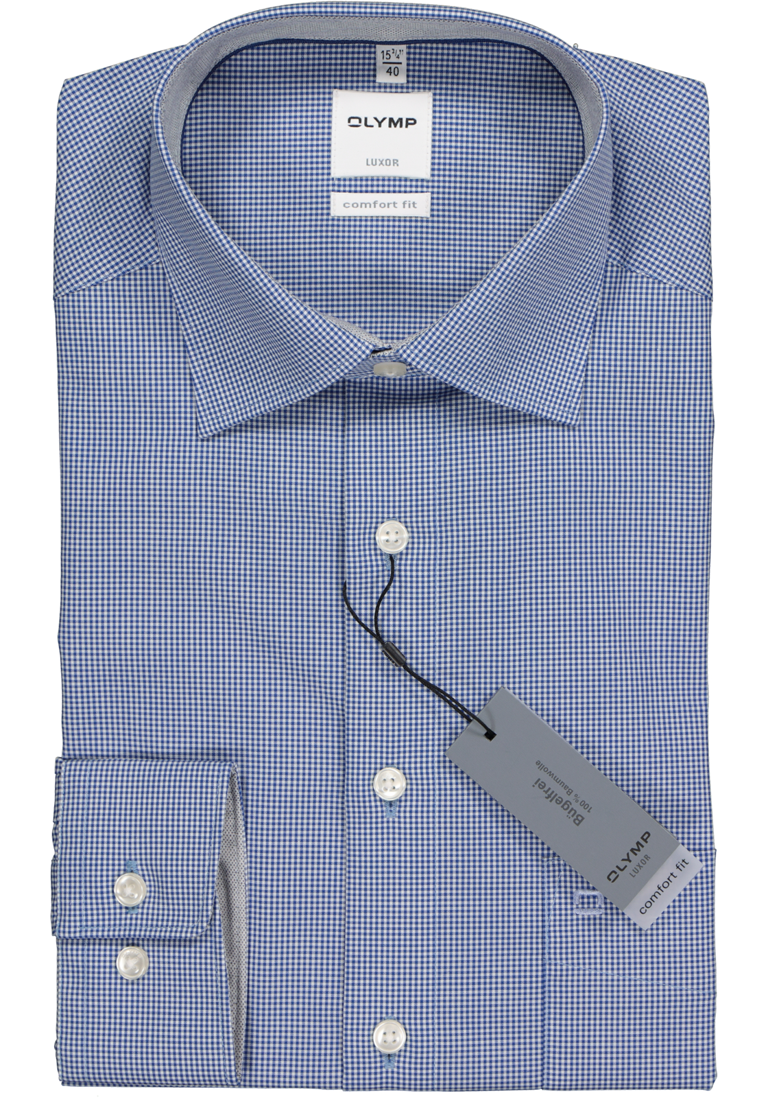 2-4053887490125_olymp-overhemd_HR OLYMP Luxor comfort fit overhemd, donkerblauw met wit geruit (contrast)