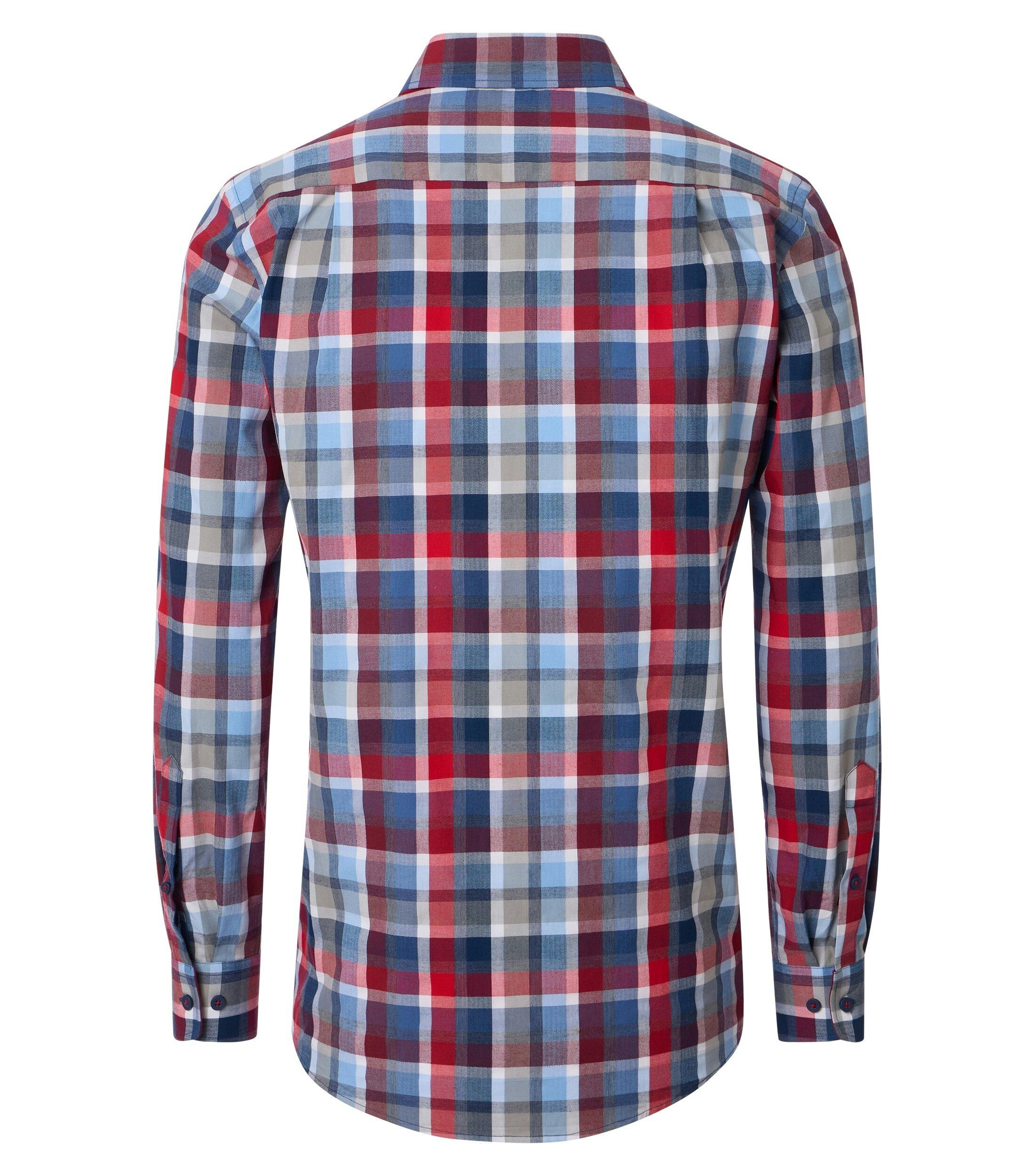 Redmond modern fit overhemd, dobby, rood, wit blauw geruit