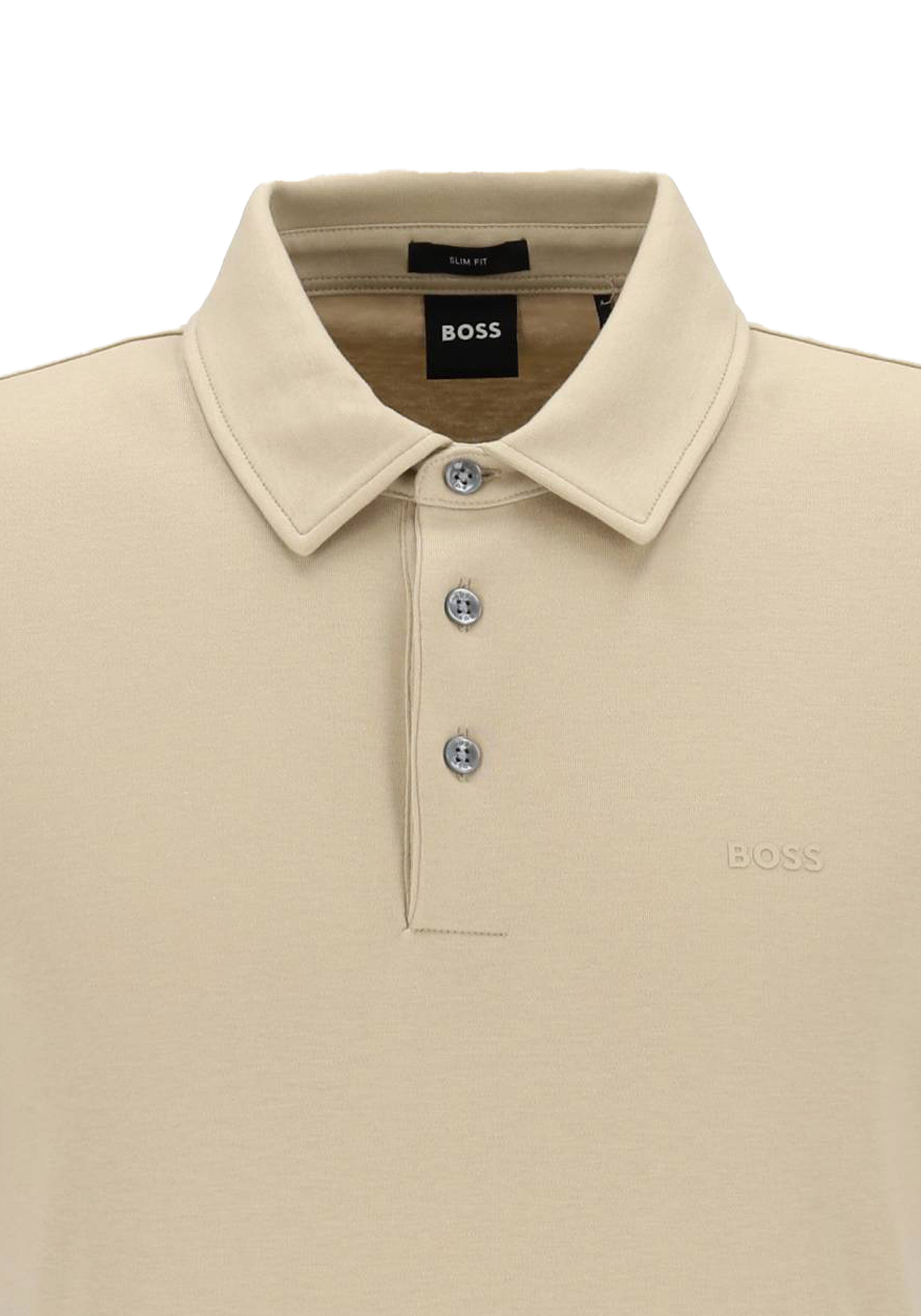 BOSS Palosh slim fit heren polo, pique, licht beige