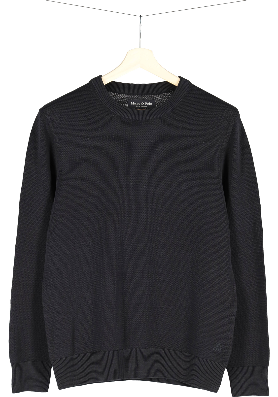 6-7325868277764-Marc_OPolo-MP_TR_zwart_328502360124990_hanger_HR Marc O'Polo regular fit pullover, heren trui katoen met O-hals, zwart (middeldik)
