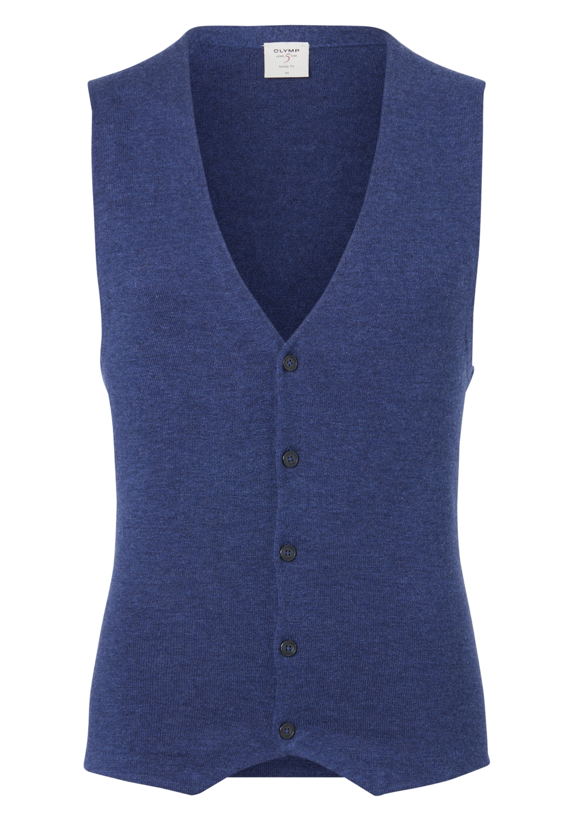 olymp_trui01515519 OLYMP Level 5 body fit gilet, wol met zijde, jeans blauw mouwloos vest