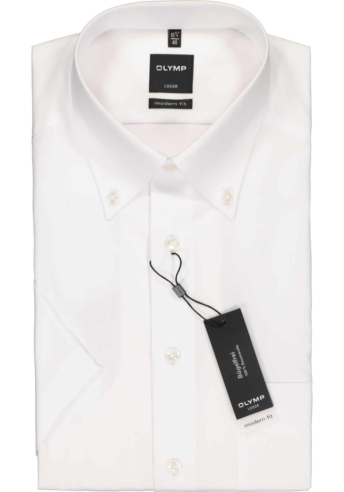 OLYMP Luxor modern fit overhemd, korte mouw, wit met button-down kraag OLYMP Luxor modern fit overhemd, korte mouw, wit met button-down kraag
