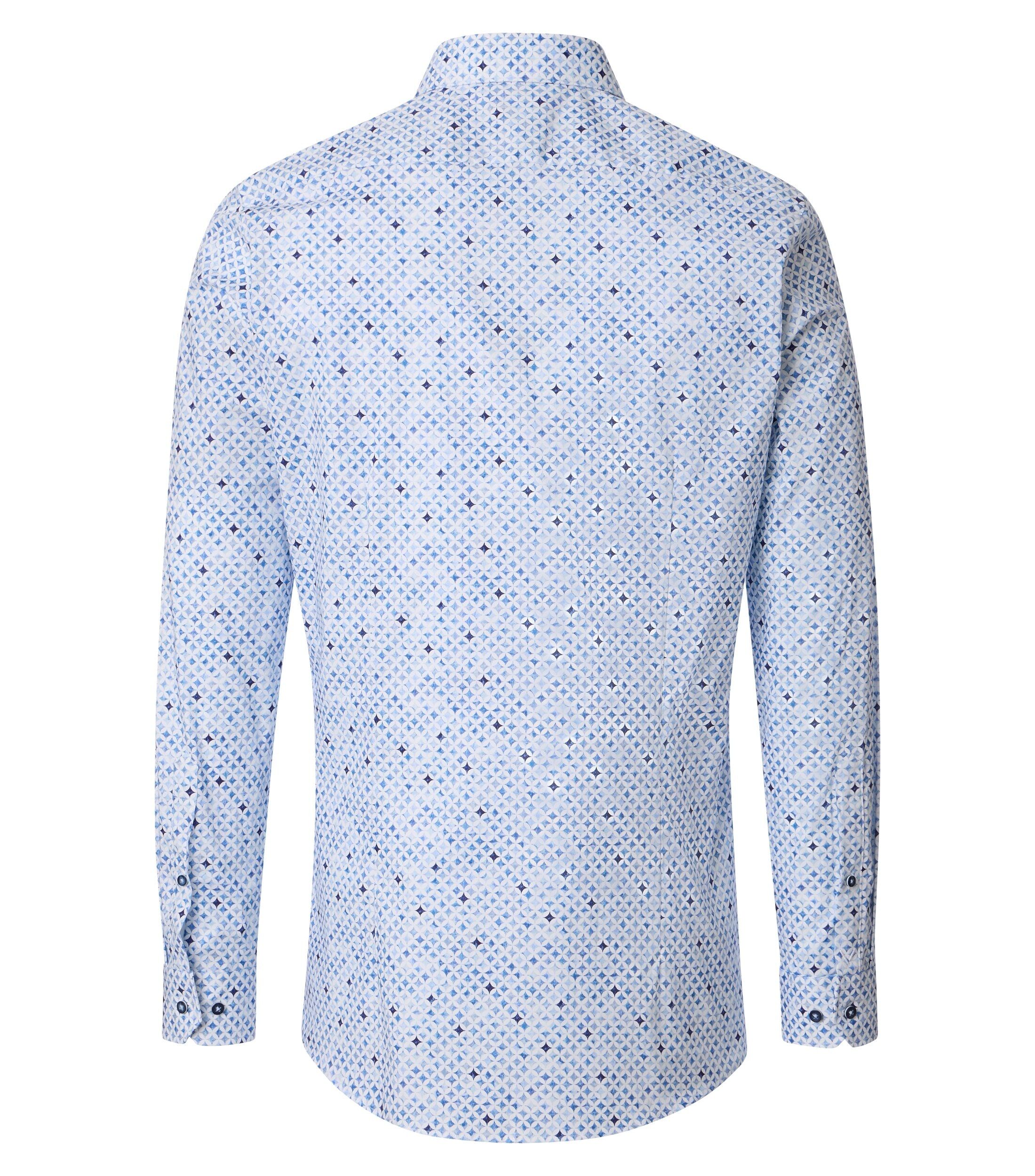 VENTI body fit overhemd, popeline, wit, blauw, lichtblauw dessin