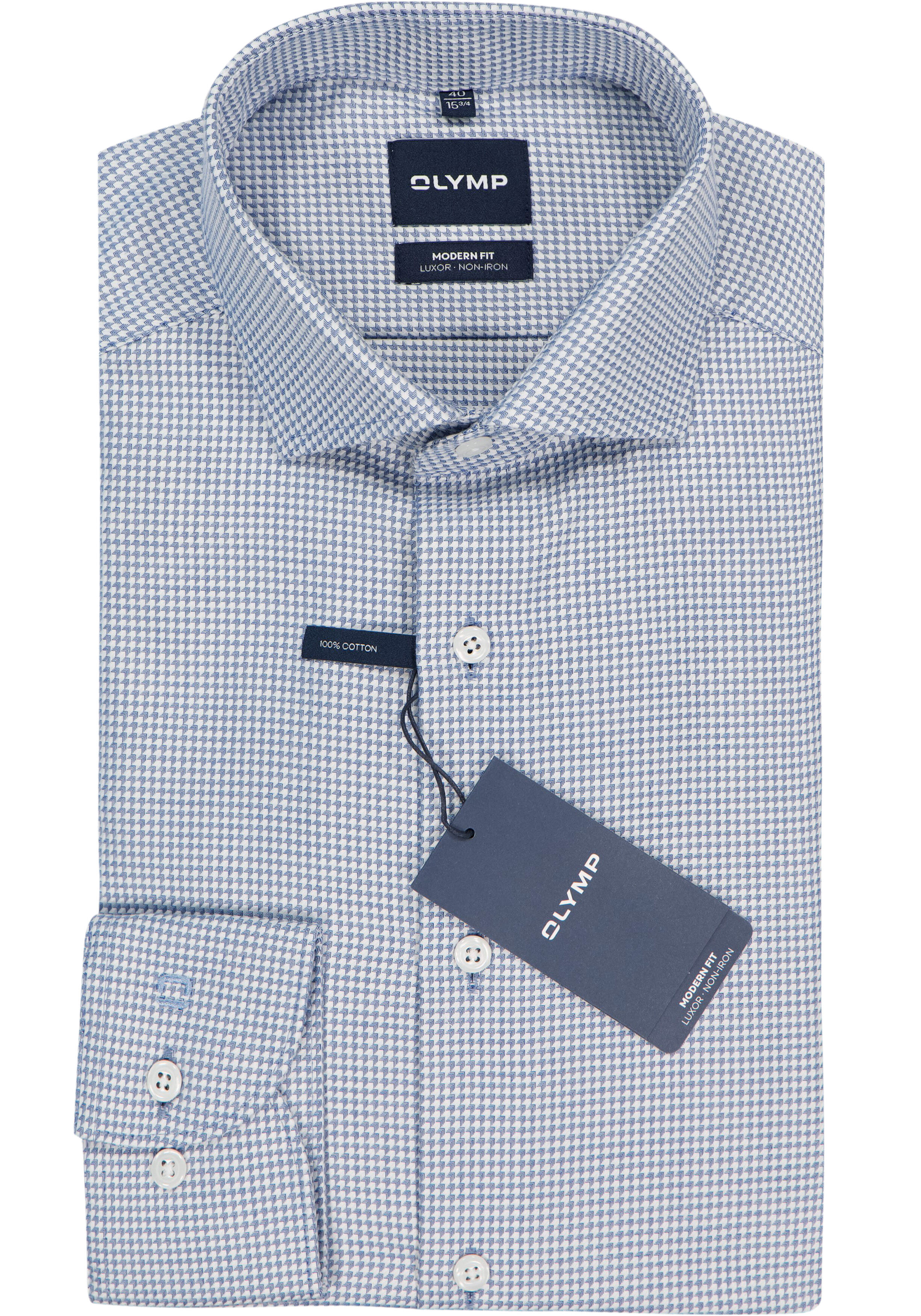 OLYMP Luxor modern fit overhemd, structuur, royal blauw