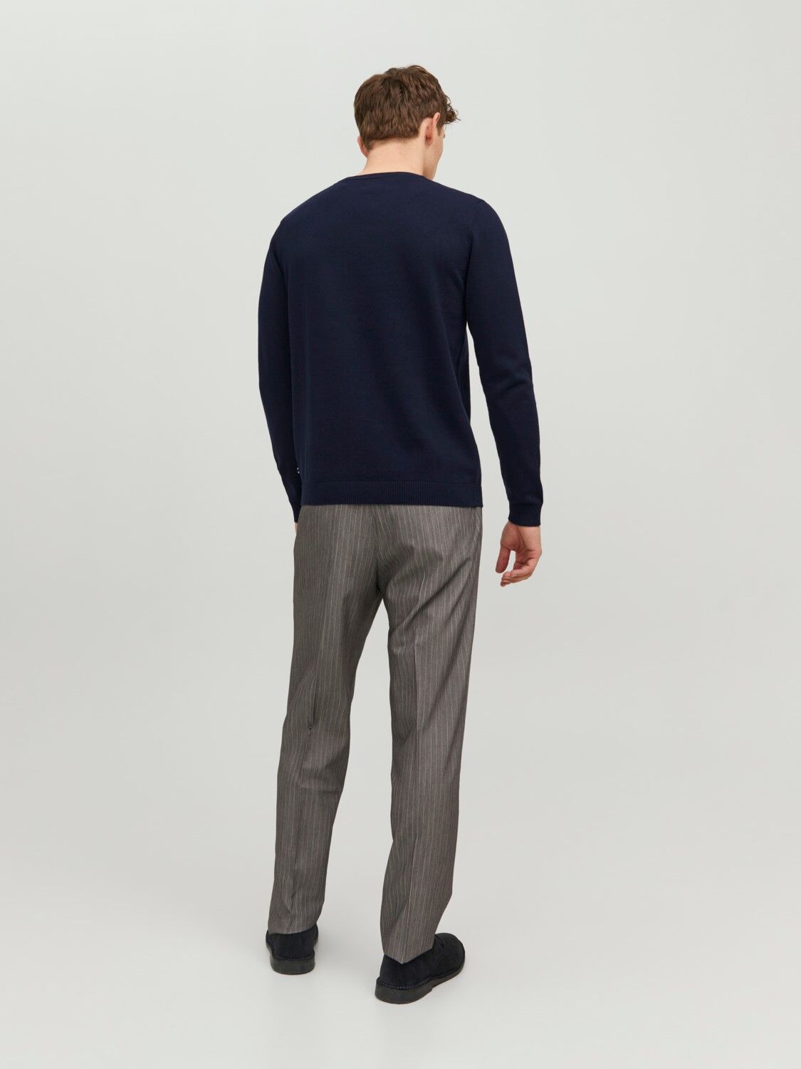 JACK & JONES Basic knit v-neck slim fit, heren pullover katoen met V-hals, blauw