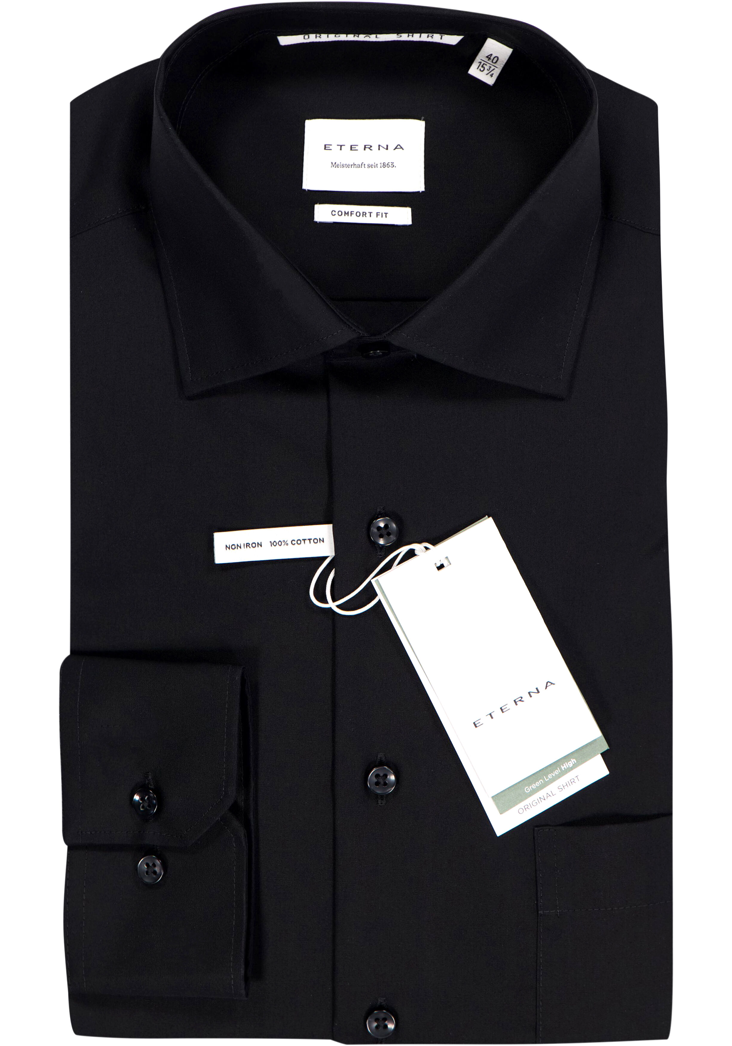 ETERNA comfort fit overhemd, popeline, zwart