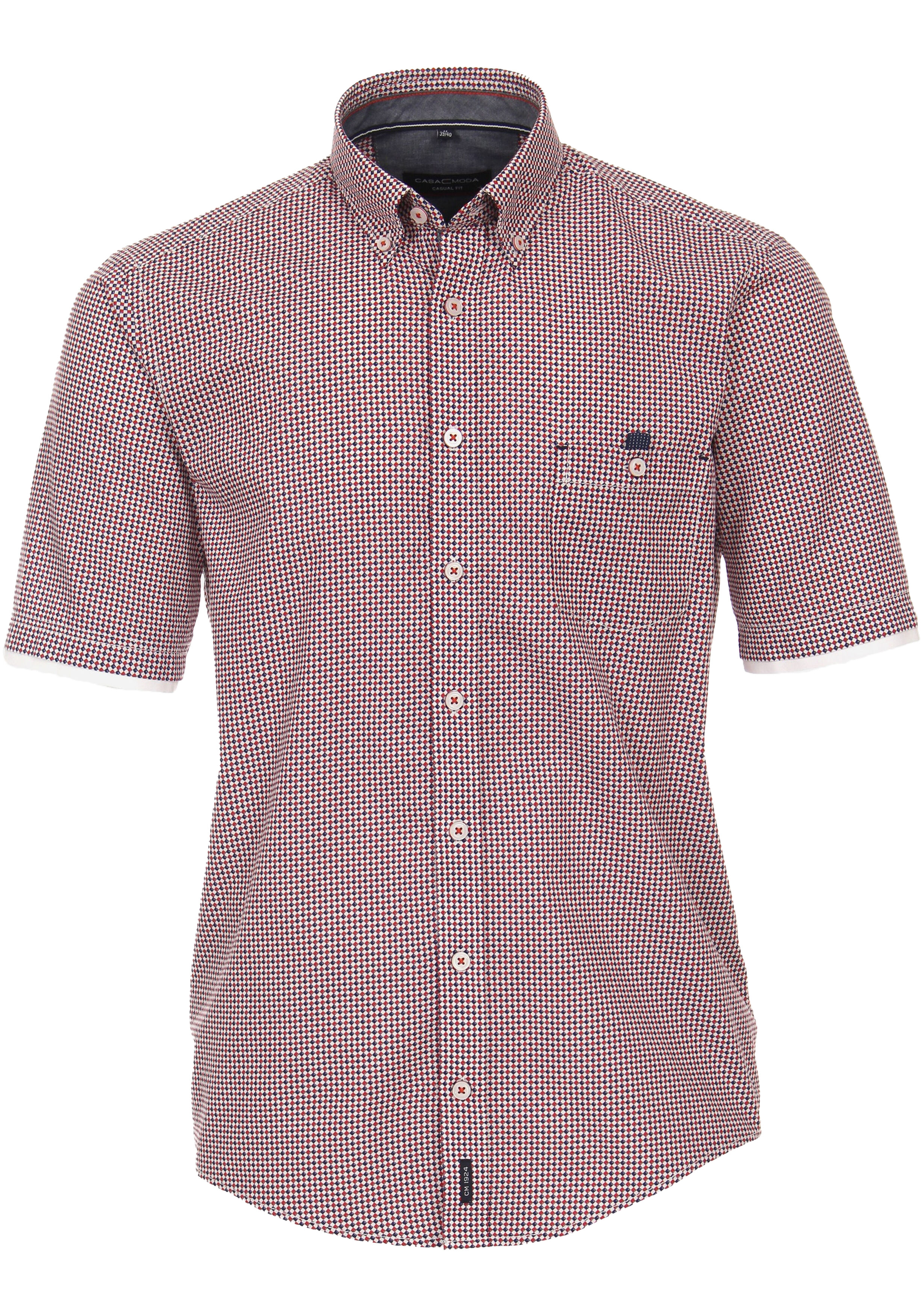 CASA MODA Sport casual fit overhemd, korte mouw, popeline, rood dessin