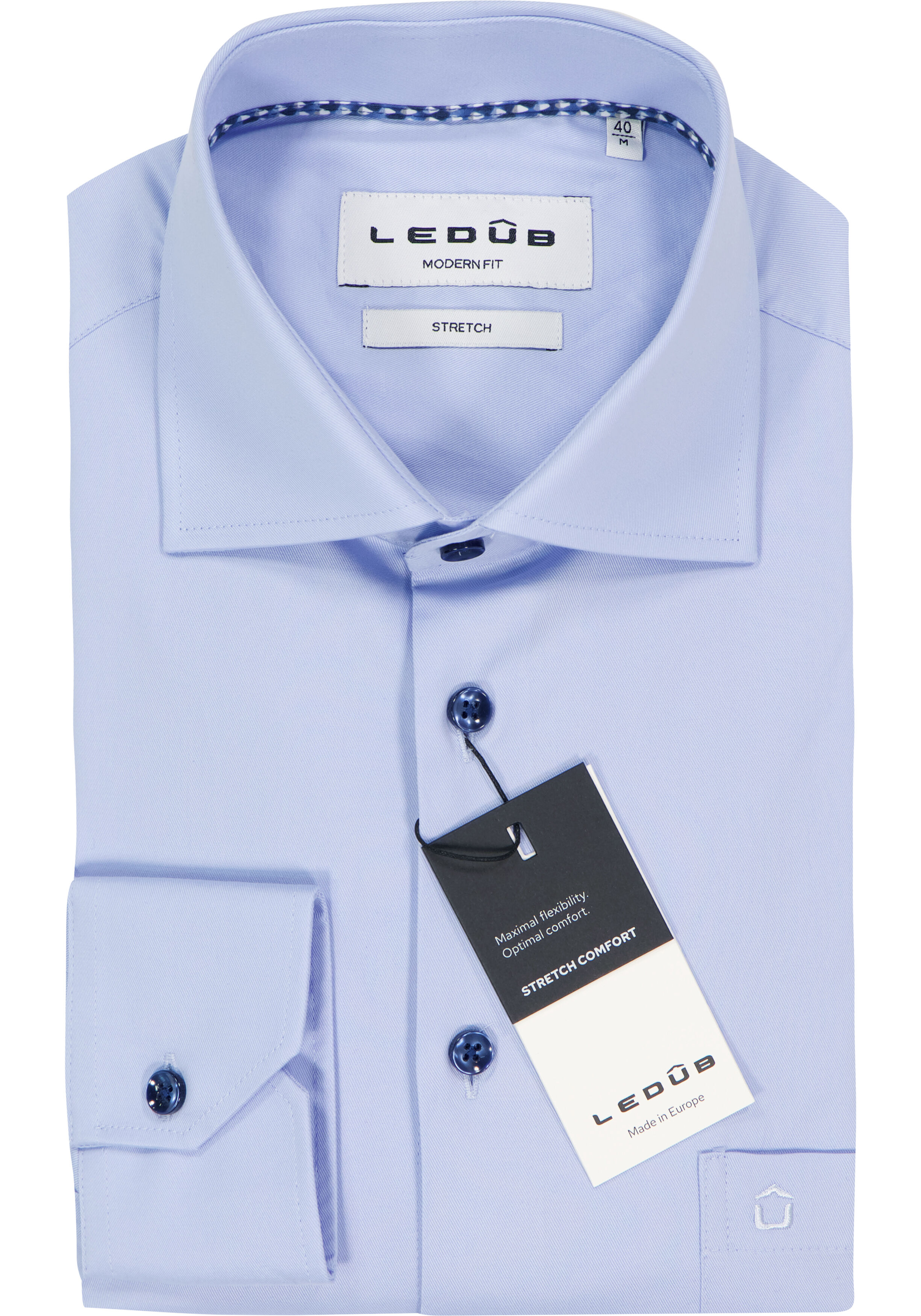 Ledub modern fit overhemd, popeline, lichtblauw