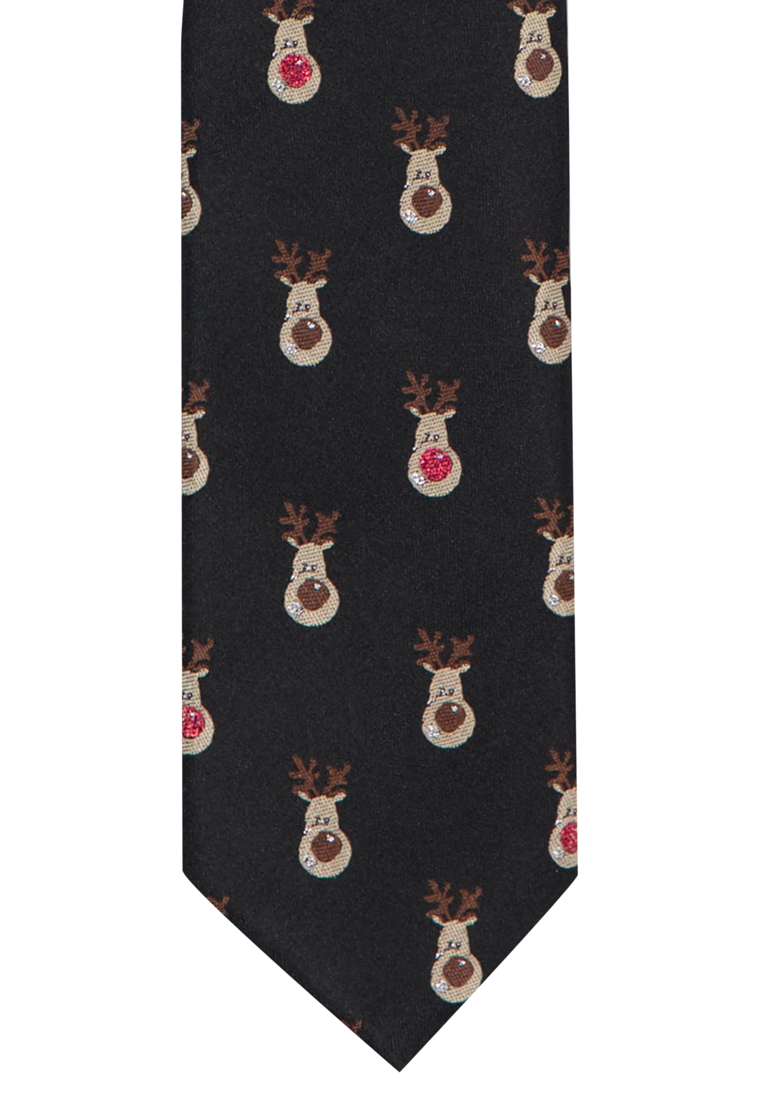 Michaelis Kerst stropdas rendier motief, zwart, rood, bruin
