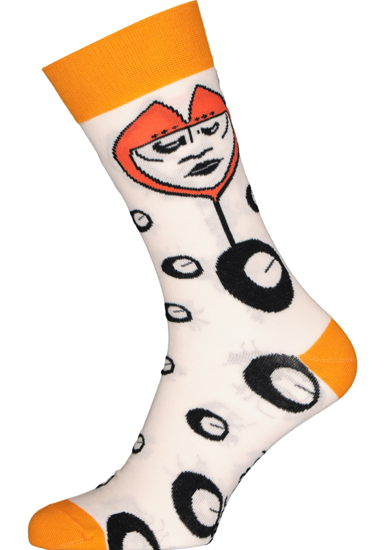 Spiri Socks The Watcher, unisex sokken, wit met oranje Spiri Socks The Watcher, unisex sokken, wit met oranje
