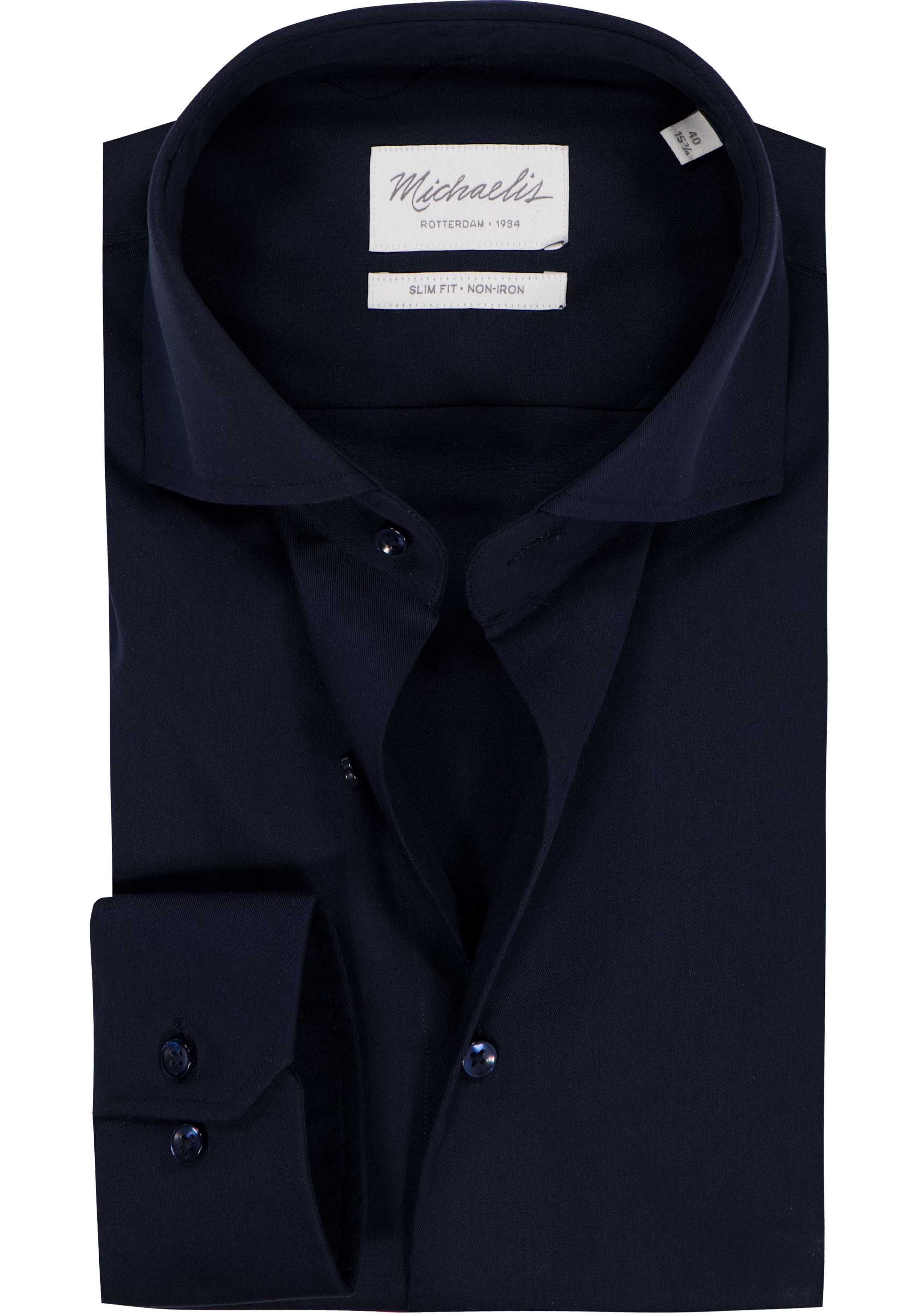 Michaelis slim fit overhemd, Oxford, navy blauw