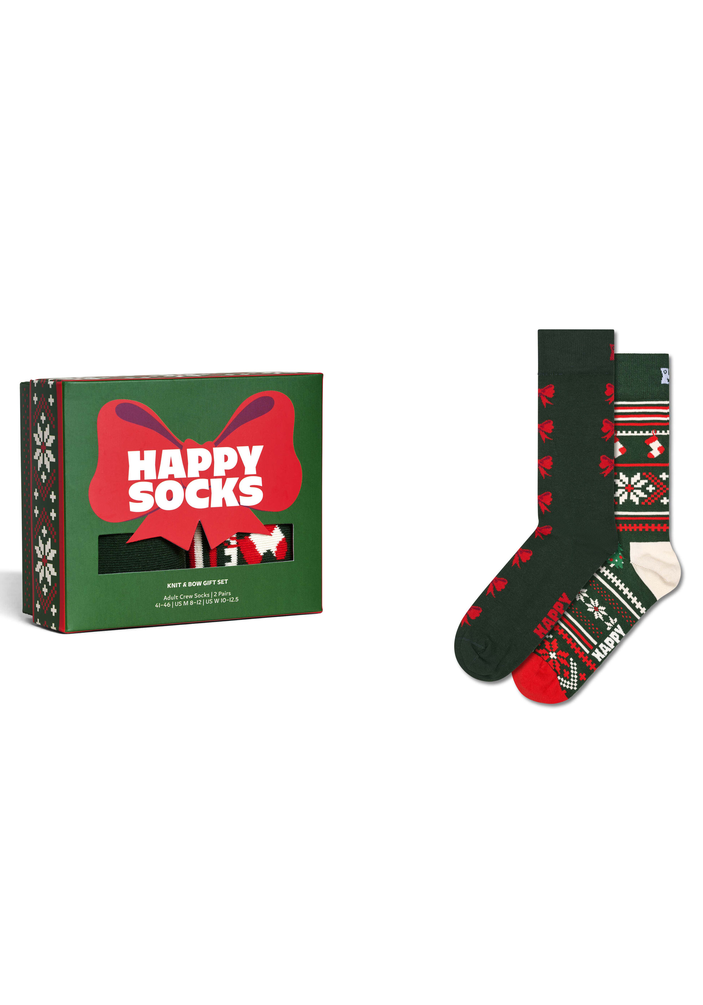 Happy Socks Knit And Bow Socks Gift Set (2-pack), unisex sokken in cadeauverpakking, donkergroen