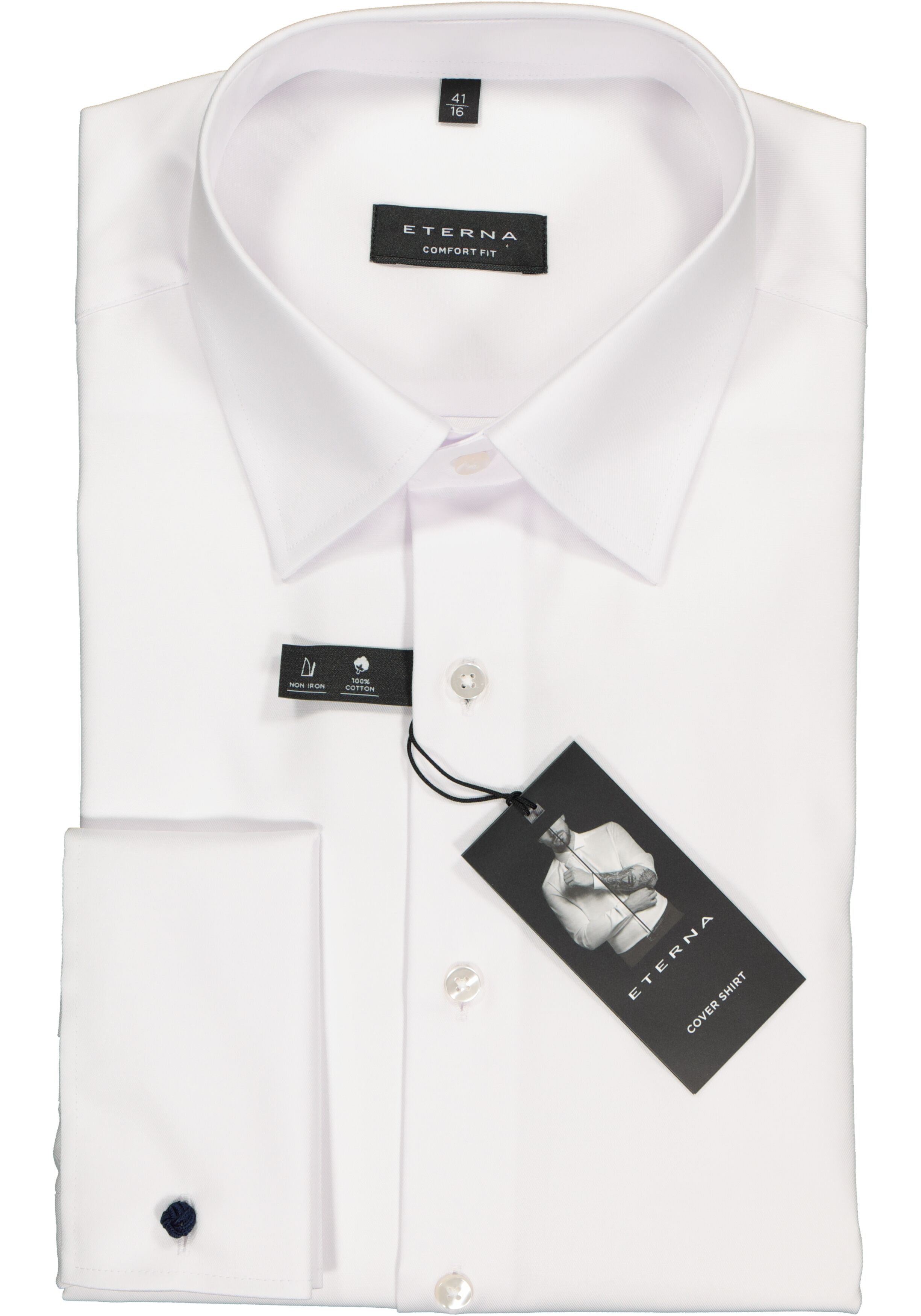 ETERNA comfort fit overhemd, dubbele manchet, niet doorschijnend twill heren overhemd, wit