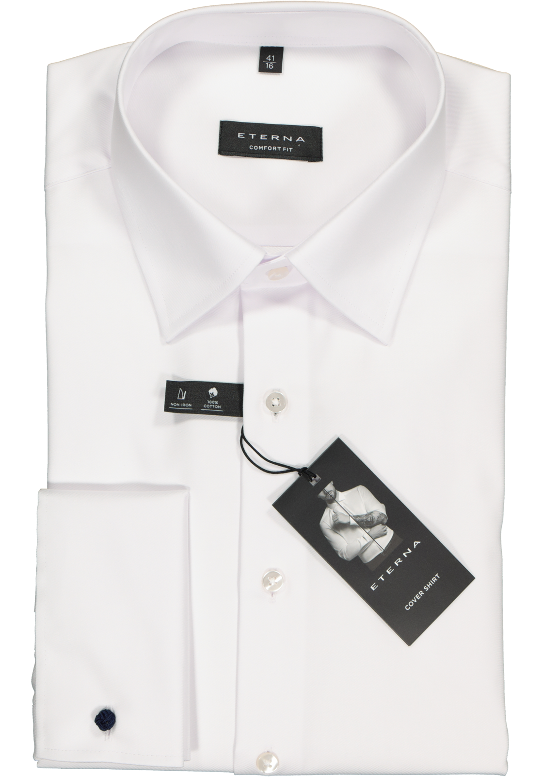 2-4062403221488_eterna-overhemd_HR ETERNA comfort fit overhemd, dubbele manchet, niet doorschijnend twill heren overhemd, wit