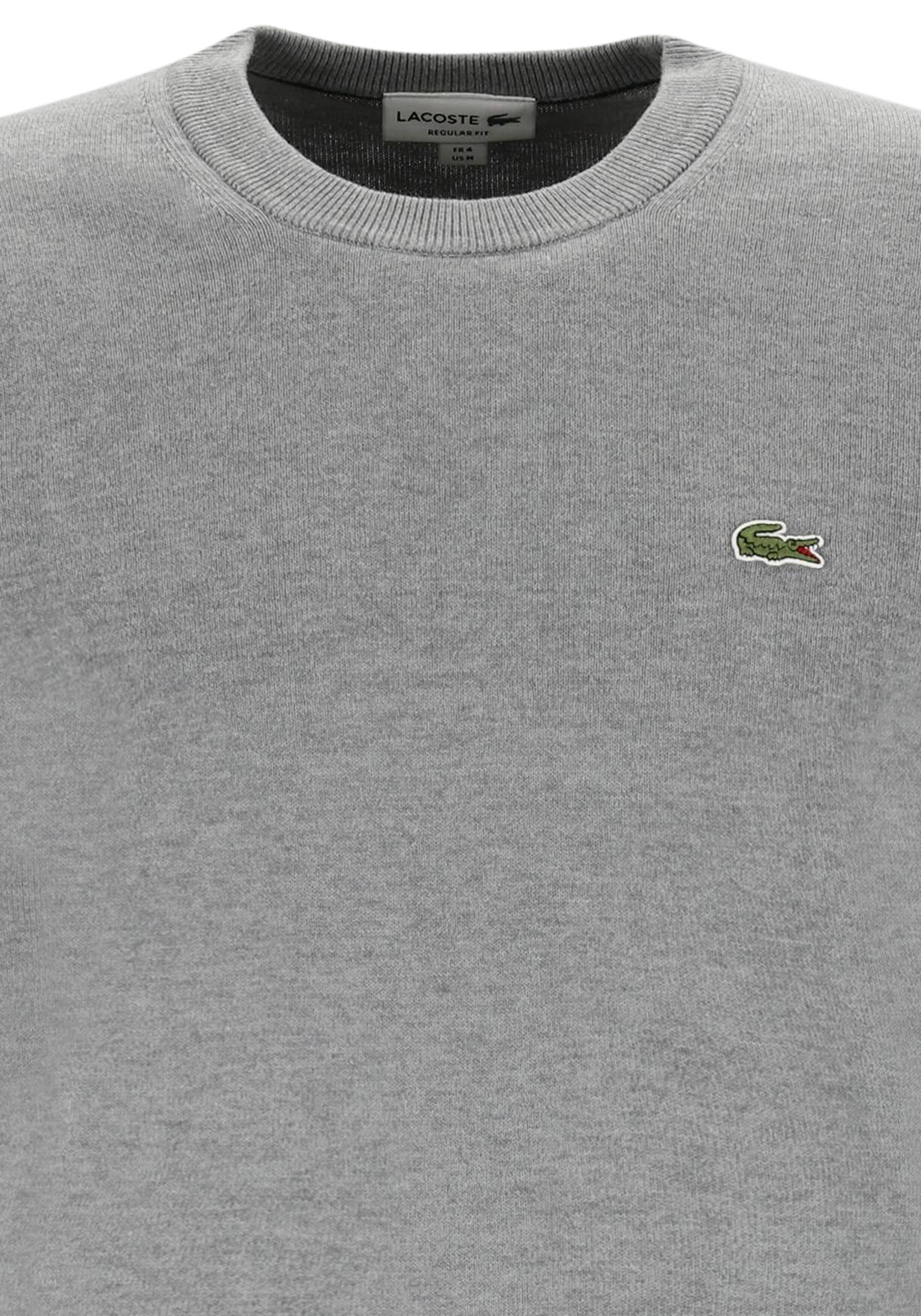 Lacoste herentrui katoen, O-hals, lichtgrijs melange