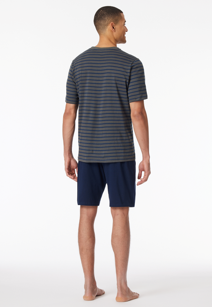 SCHIESSER Cotton Essentials Pyjama kort, heren shortama set, antraciet gestreept