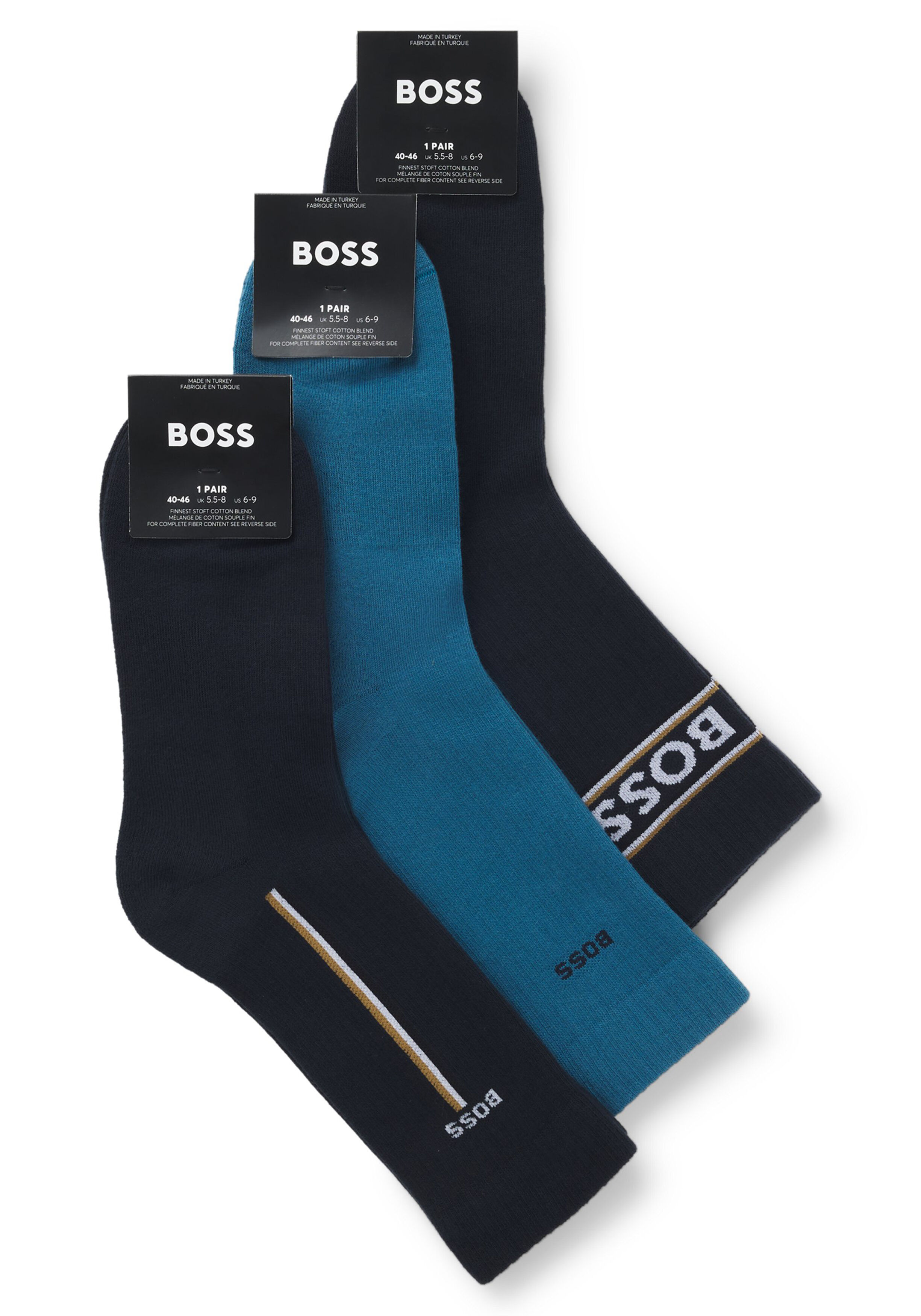 BOSS cadeauset herensokken (3-pack), verschillende kleuren blauw met logo