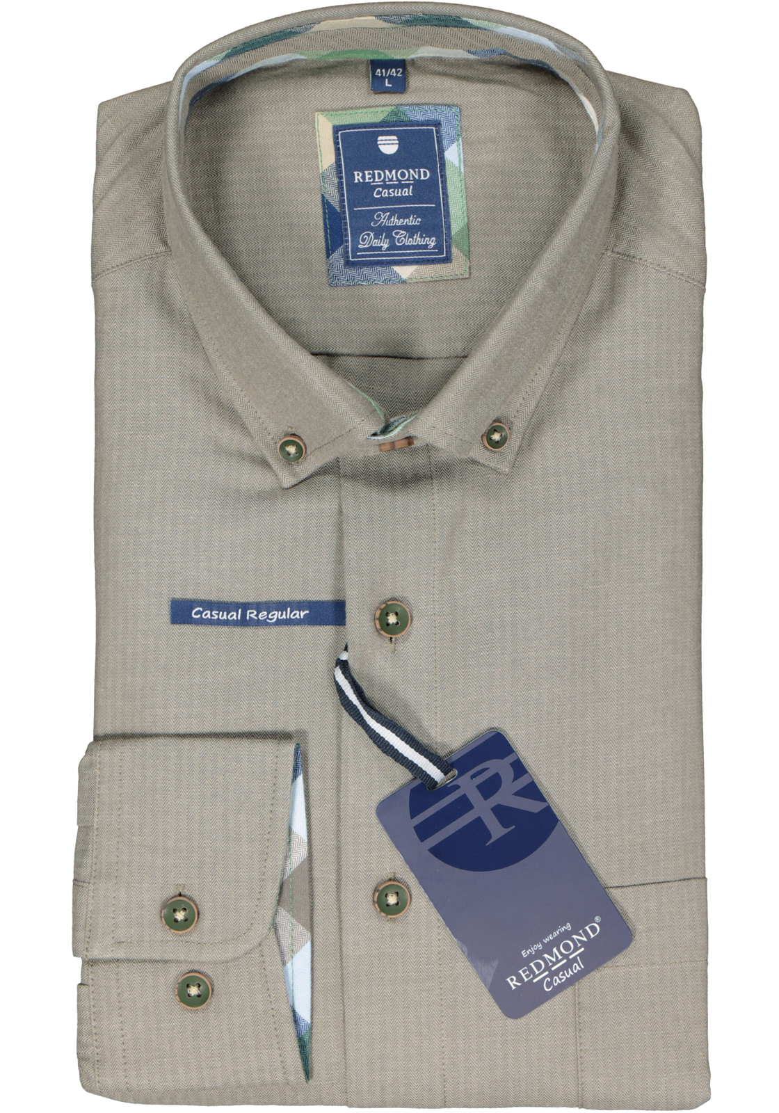 2-4061933332084_Redmond_overhemd_HR Redmond regular fit overhemd, herringbone, olijfgroen