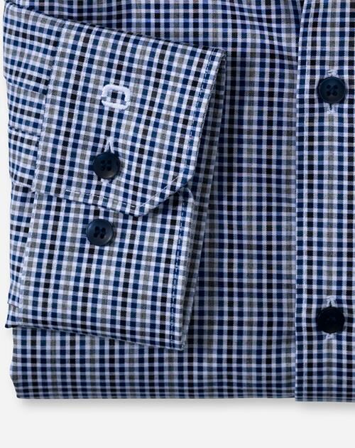 OLYMP No. 6 Six super slim fit overhemd, popeline, marineblauw geruit