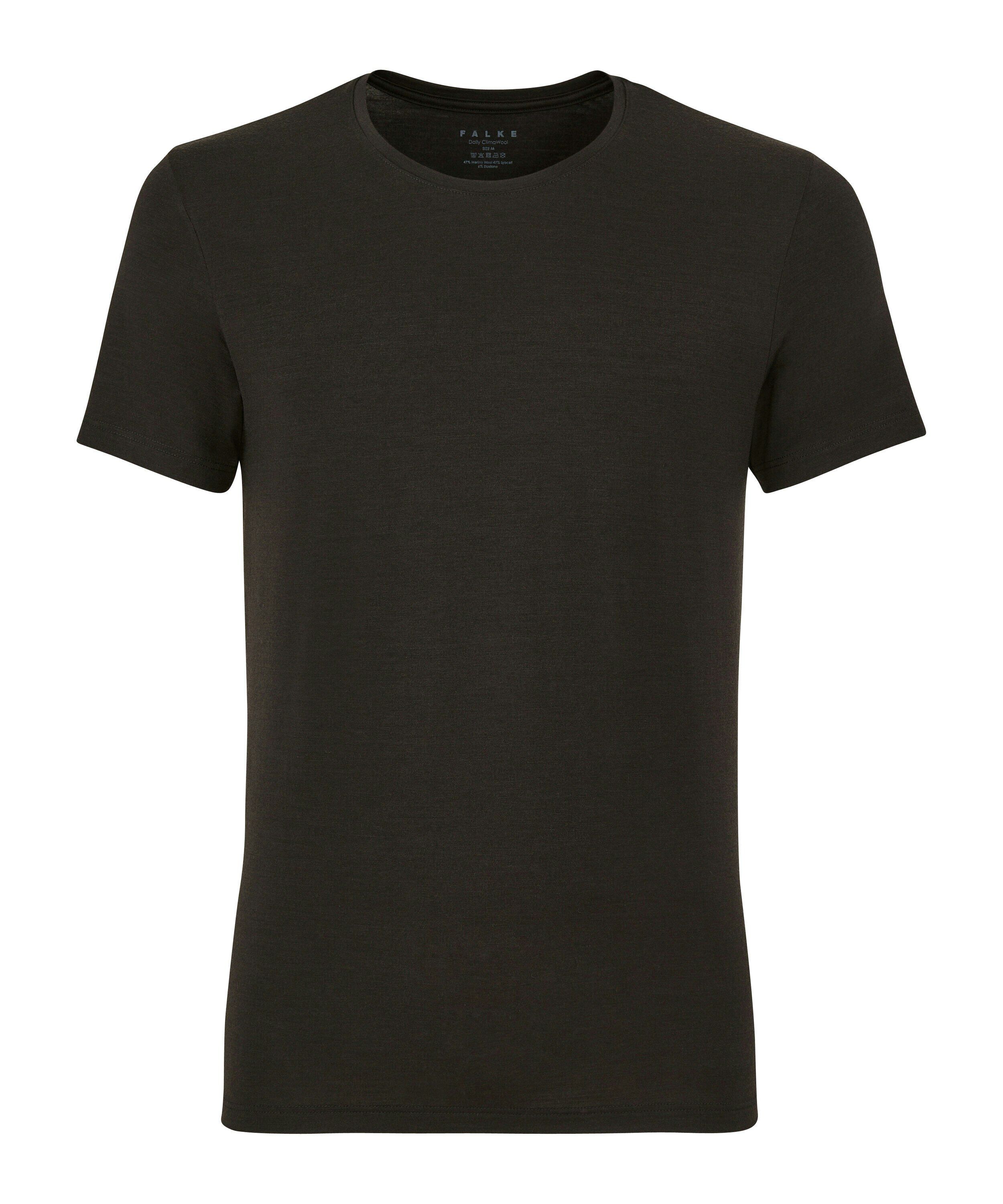 FALKE heren T-shirt Daily Climawool, korte mouw, zwart (black)