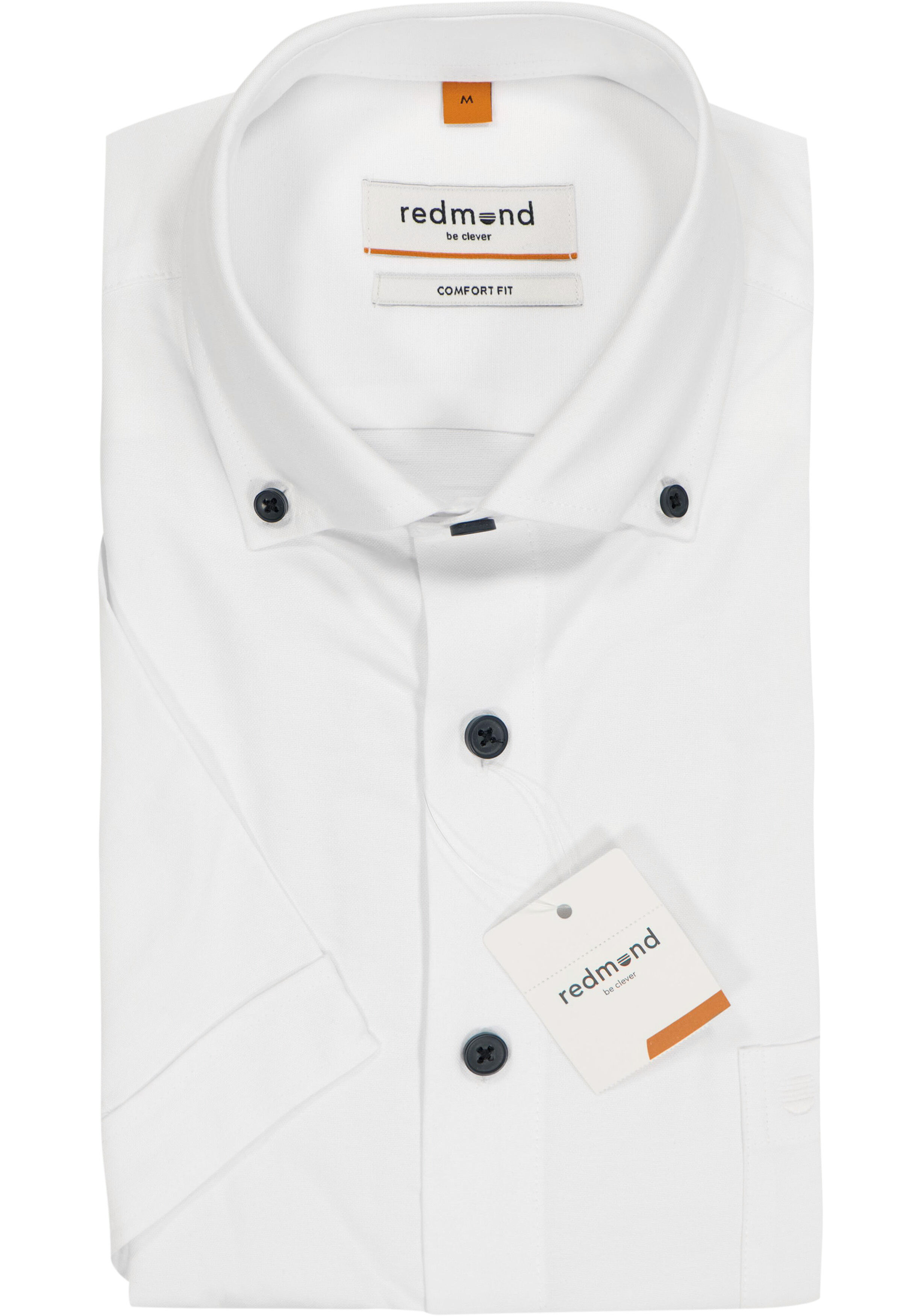 Redmond comfort fit overhemd, korte mouw, Oxford, wit