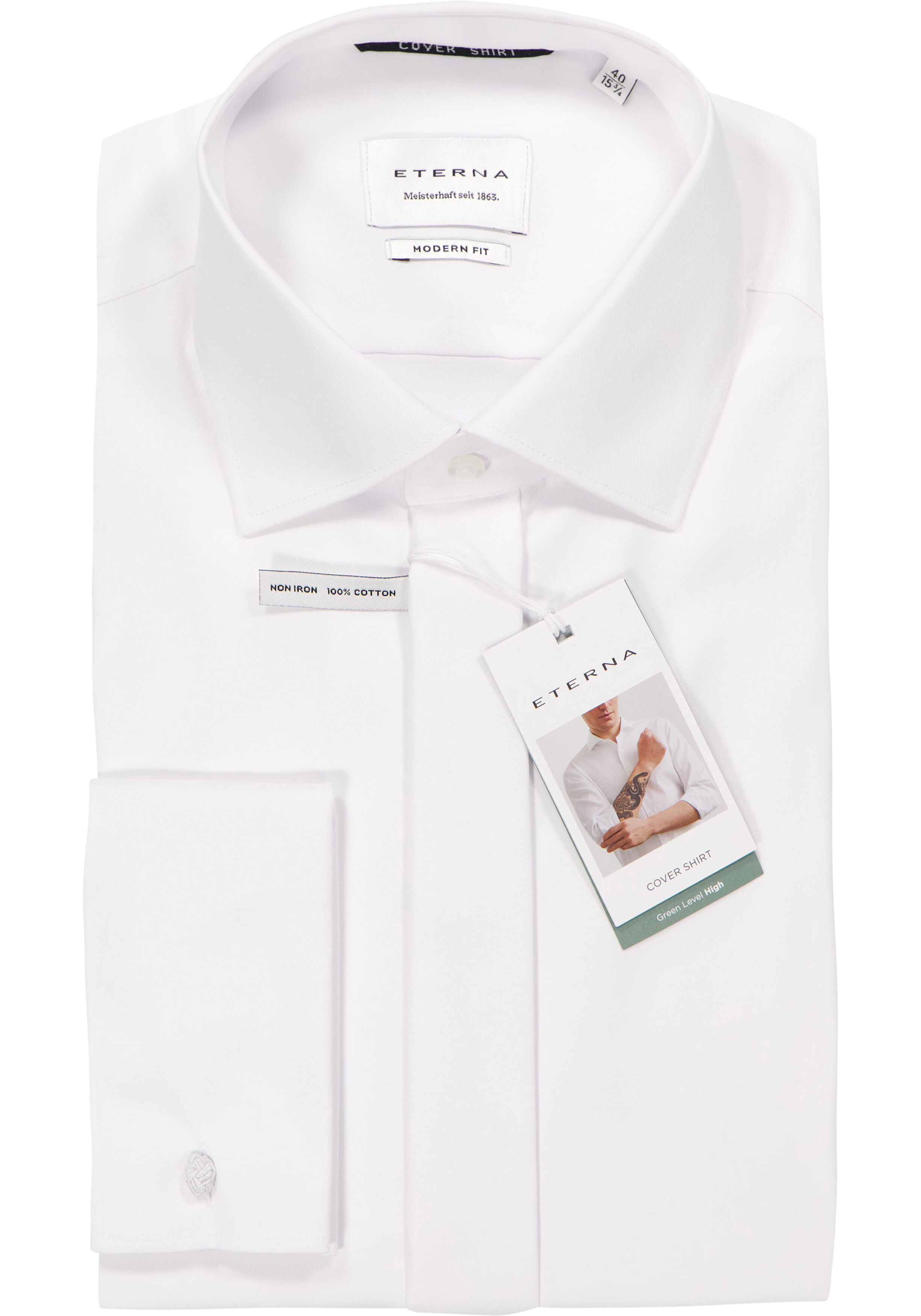 ETERNA modern fit overhemd, dubbele manchet, niet doorschijnend twill heren overhemd, wit