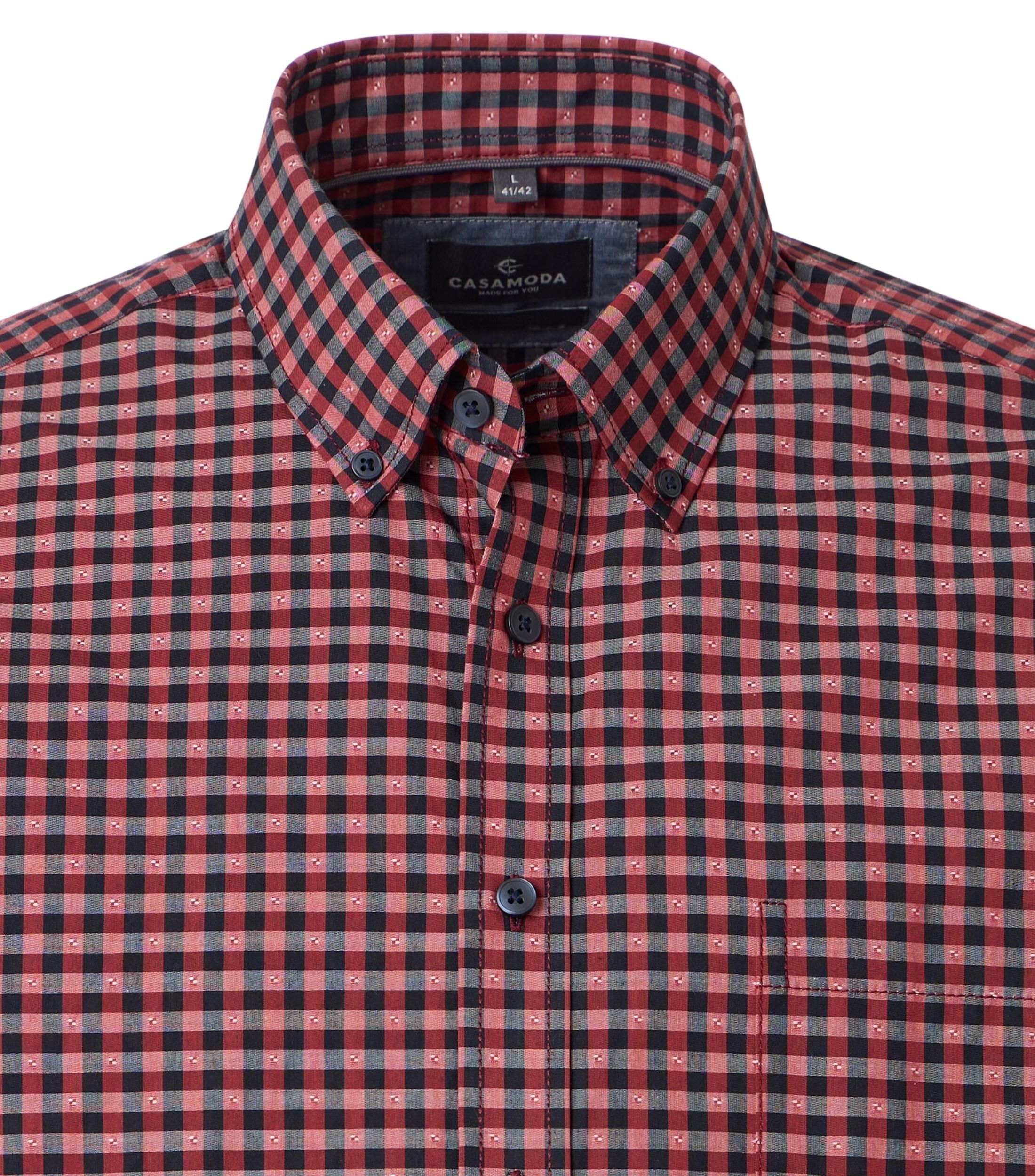 CASA MODA Sport casual fit overhemd, dobby, blauw met rood geruit