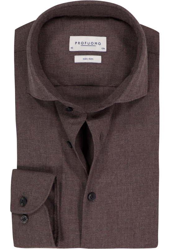 Profuomo slim fit heren overhemd, twill, bruin Profuomo slim fit heren overhemd, twill, bruin