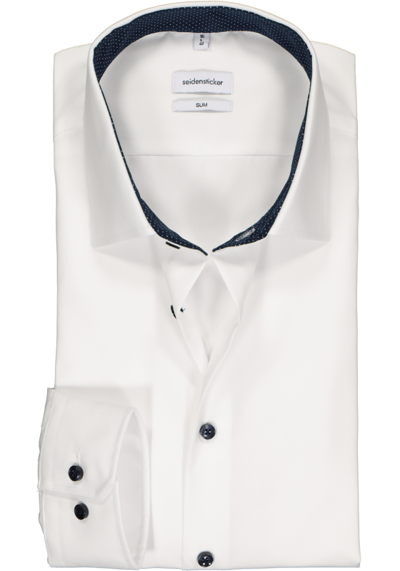Seidensticker slim fit overhemd, wit (gestipt contrast) Seidensticker slim fit overhemd, wit (gestipt contrast)
