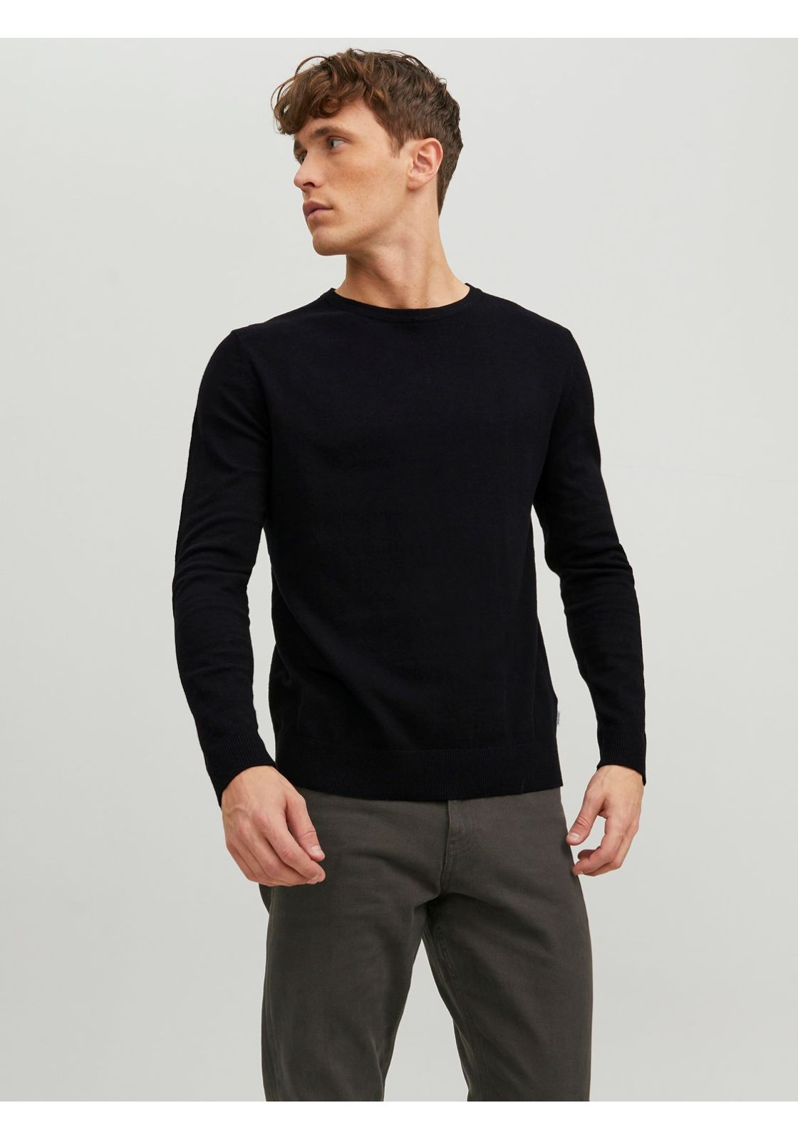 image_3_jj__3866610__front1jpgv35098a611cfe71329dc79f48b814ad47848b JACK & JONES Emil knit crew neck slim fit, heren pullover viscosemengsel met O-hals, zwart