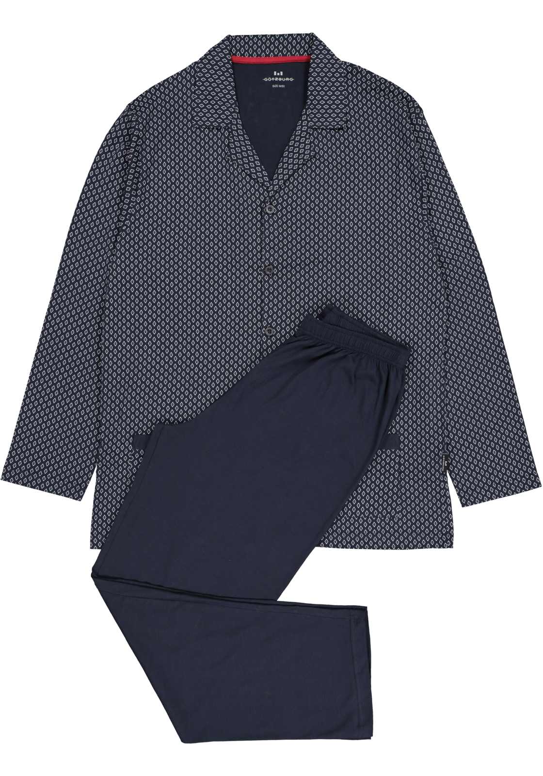 1-4046005792768_pyjama_HR Gotzburg heren pyjama met knoopjes, blauw met rood en wit dessin