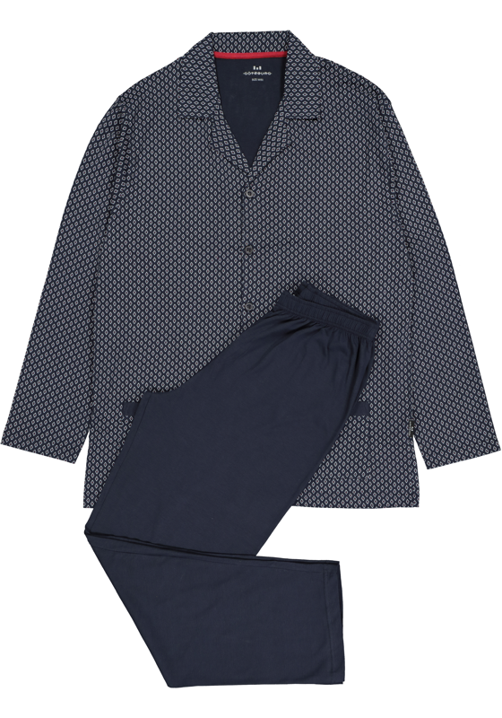 Gotzburg heren pyjama met knoopjes, blauw met rood en wit dessin Gotzburg heren pyjama met knoopjes, blauw met rood en wit dessin