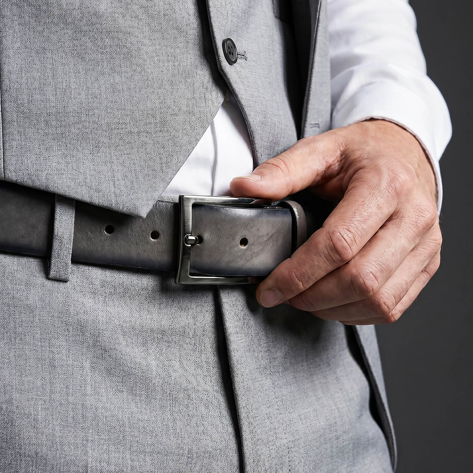 LINDENMANN leren heren riem, grijs