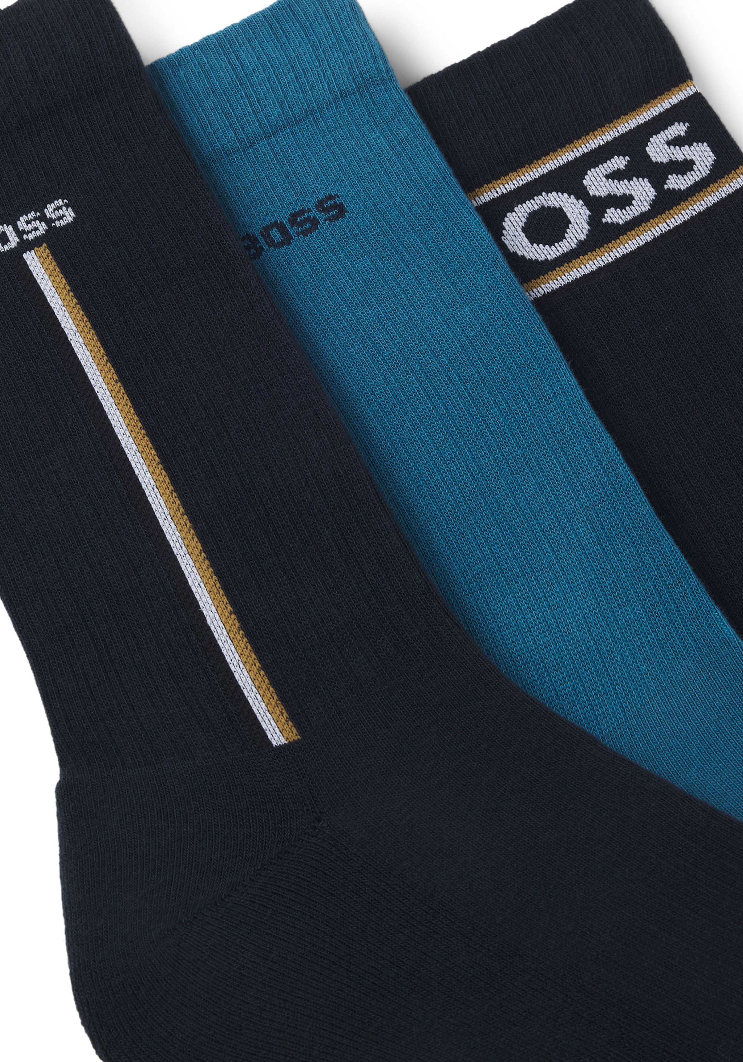 BOSS cadeauset herensokken (3-pack), verschillende kleuren blauw met logo