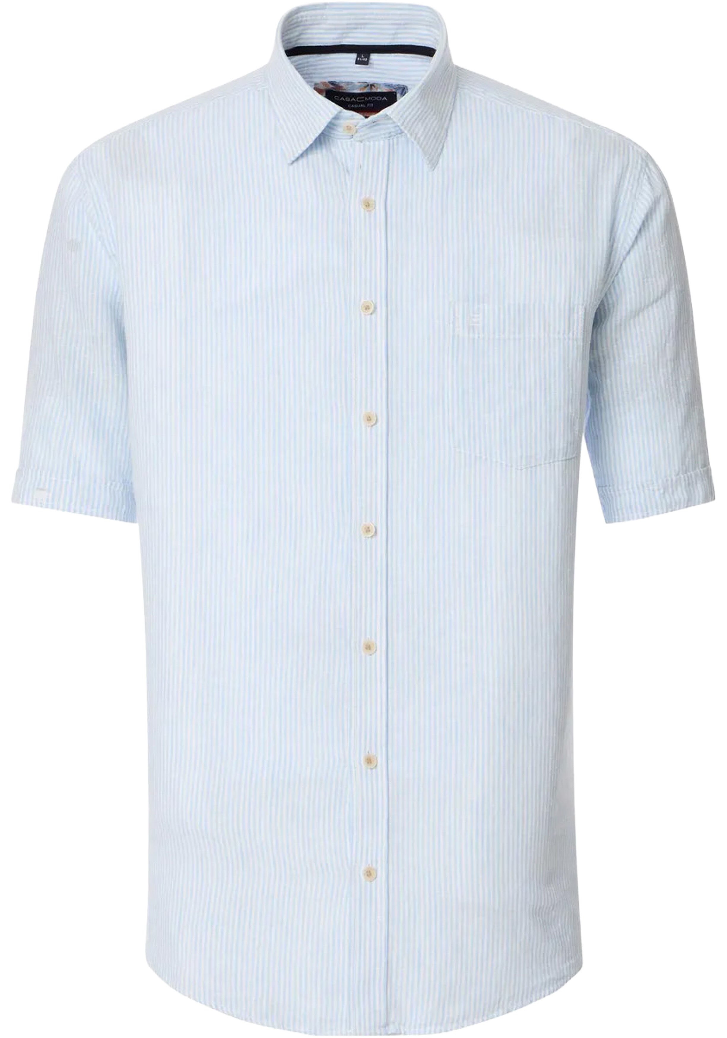 CASA MODA Sport casual fit overhemd, korte mouw, structuur, blauw en wit gestreept