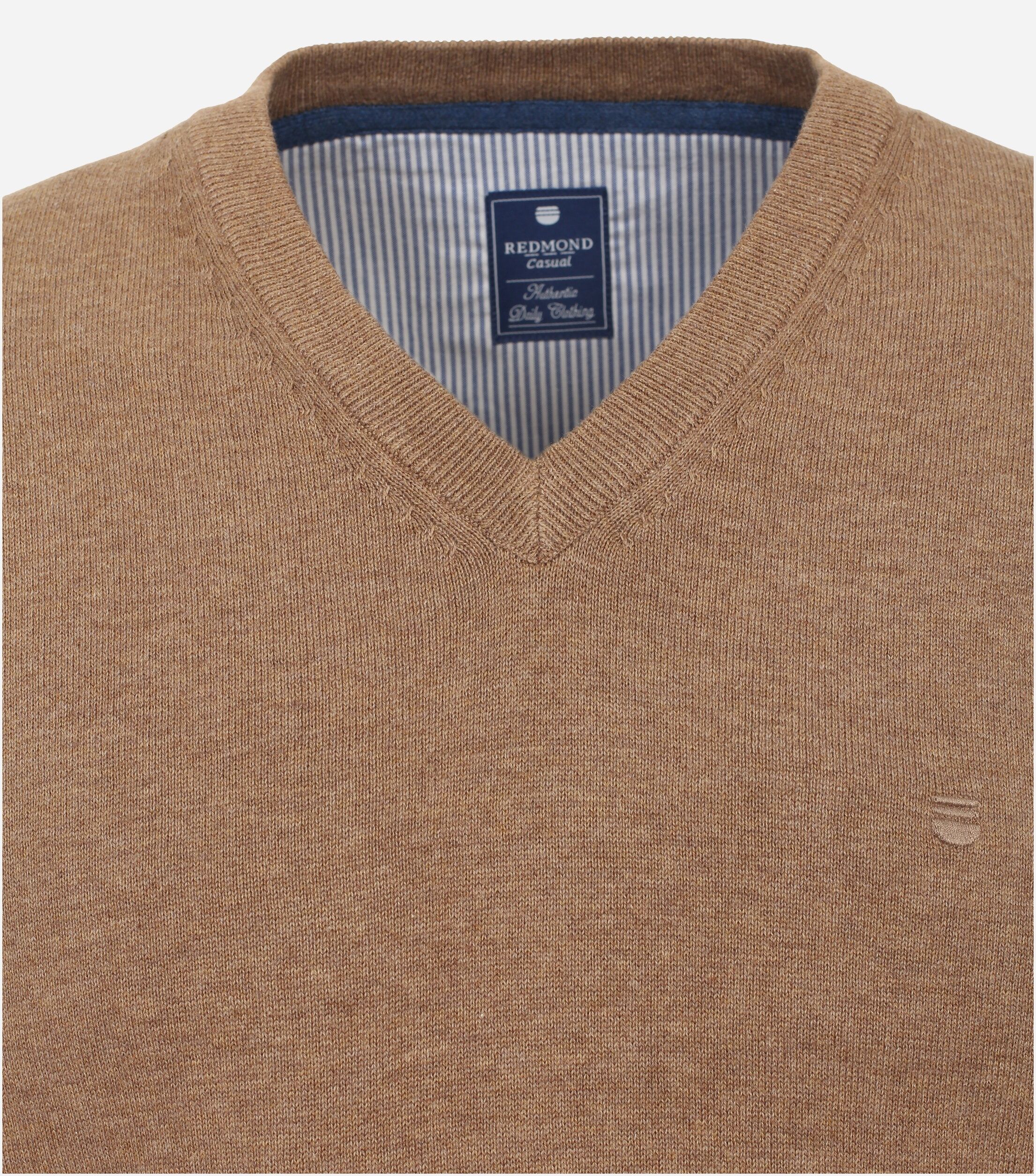 Redmond heren spencer katoen, V-hals, camel (middeldik)