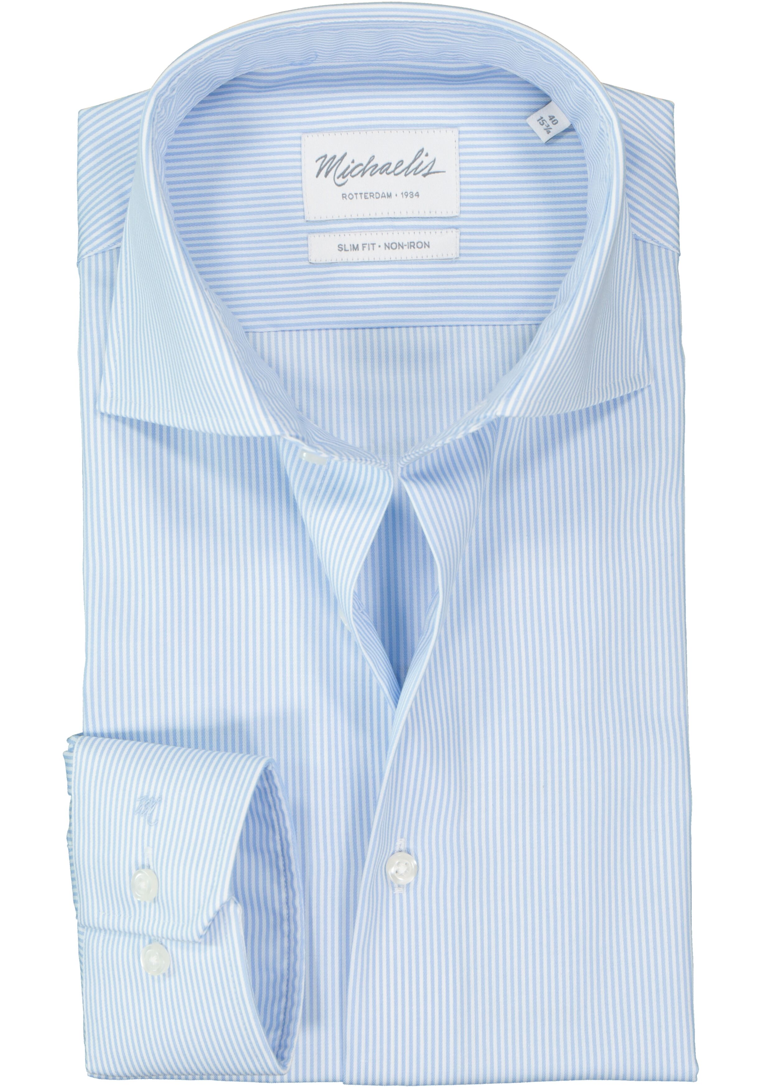 Michaelis Slim Fit overhemd, poplin, lichtblauw met wit gestreept
