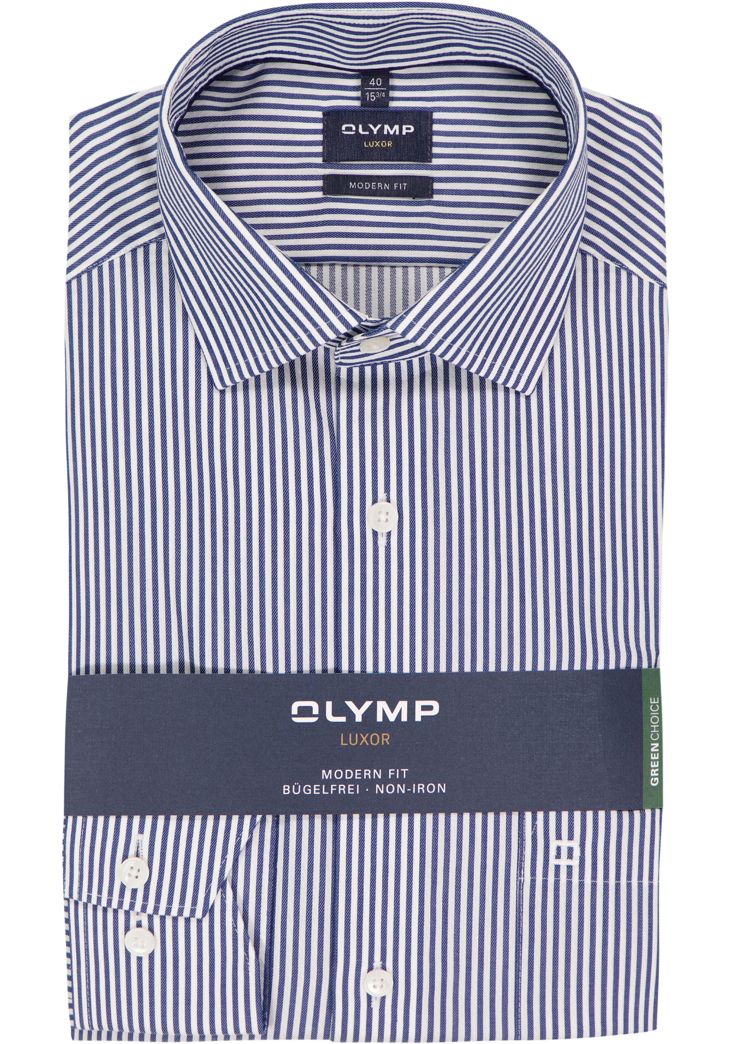 OLYMP Luxor modern fit overhemd, popeline, marine blauw gestreept