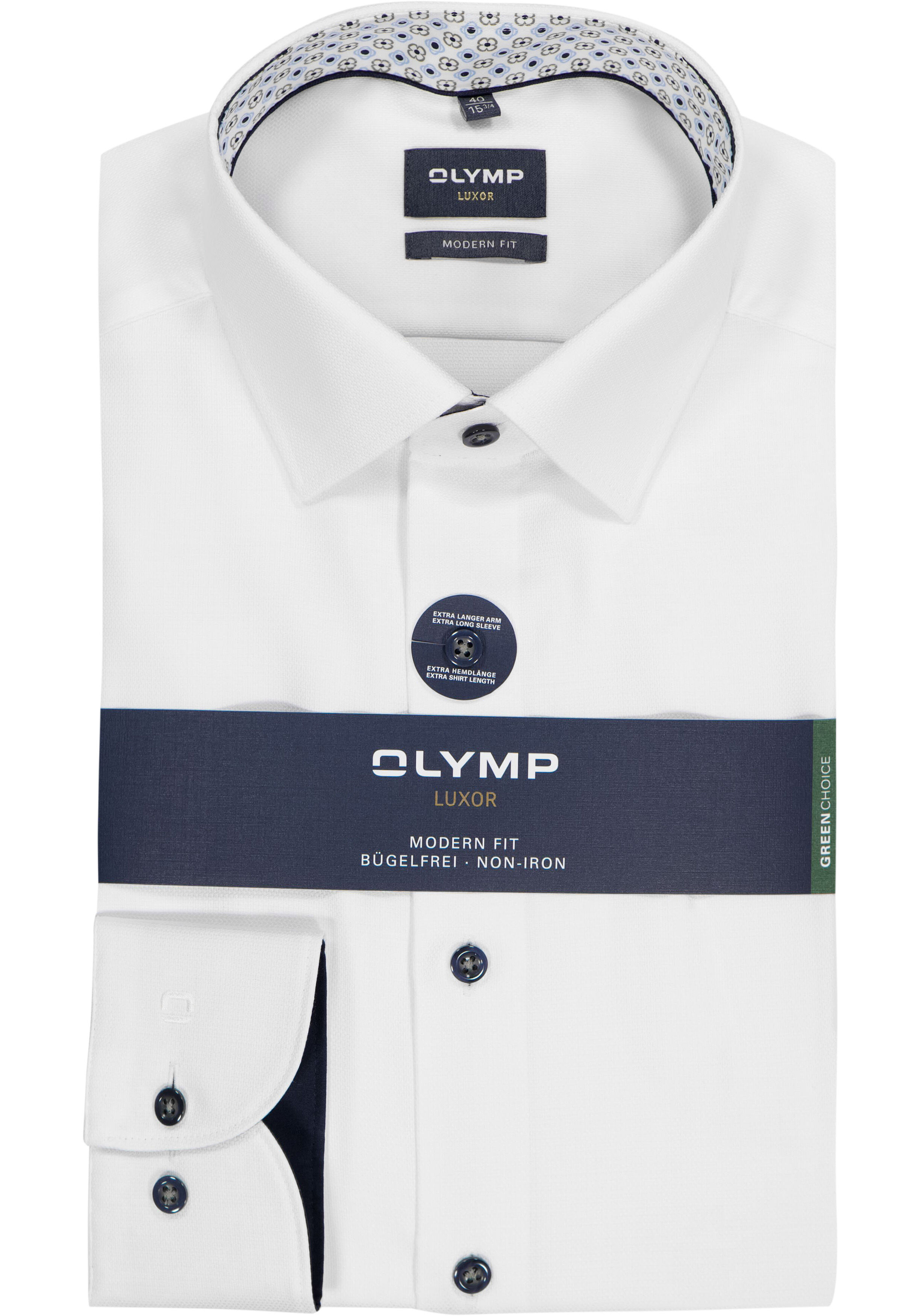 OLYMP Luxor modern fit overhemd, mouwlengte 7, structuur, wit