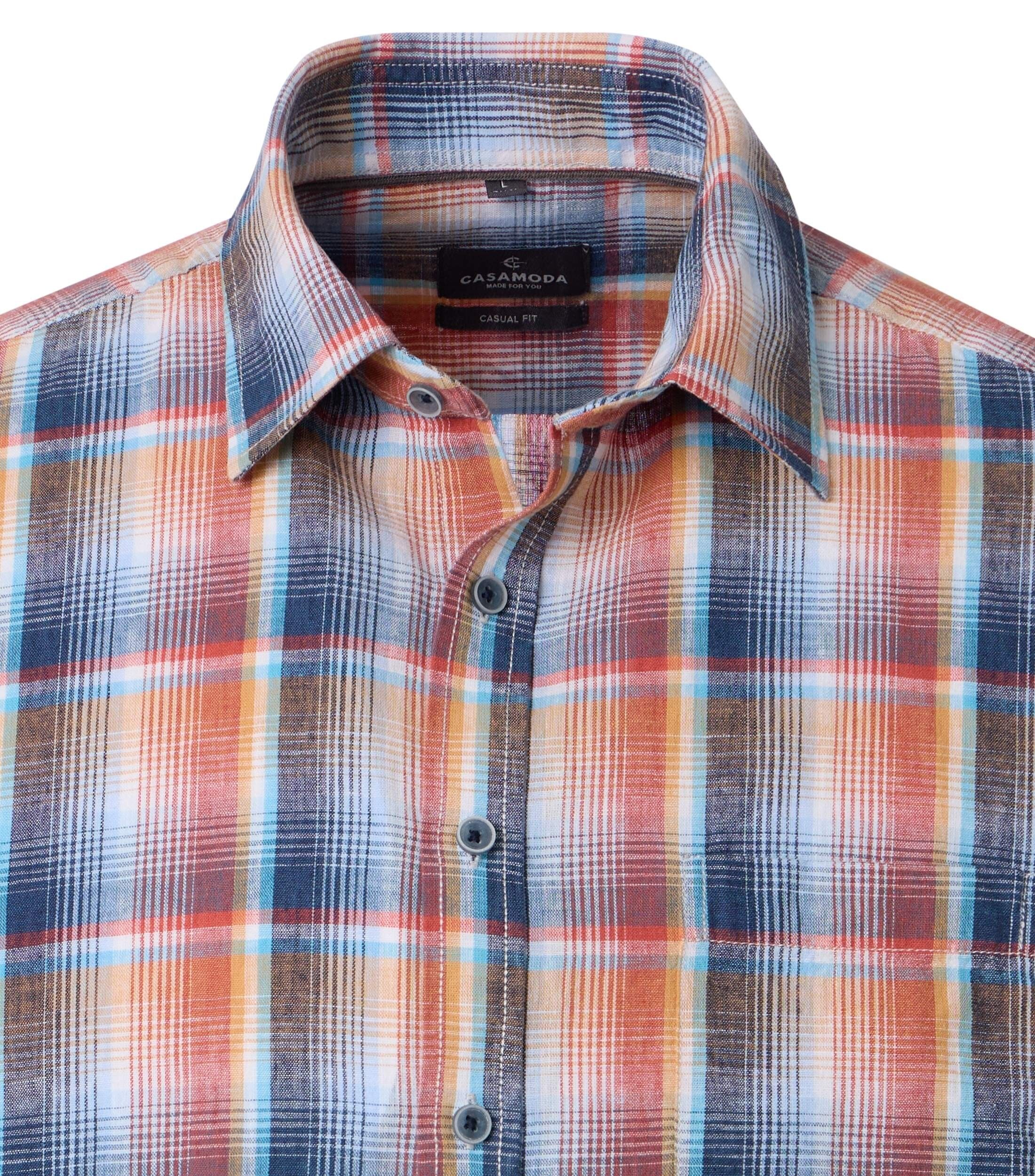 CASA MODA Sport casual fit overhemd, korte mouw, structuur, oranje, blauw, wit, lichtblauw, geel geruit