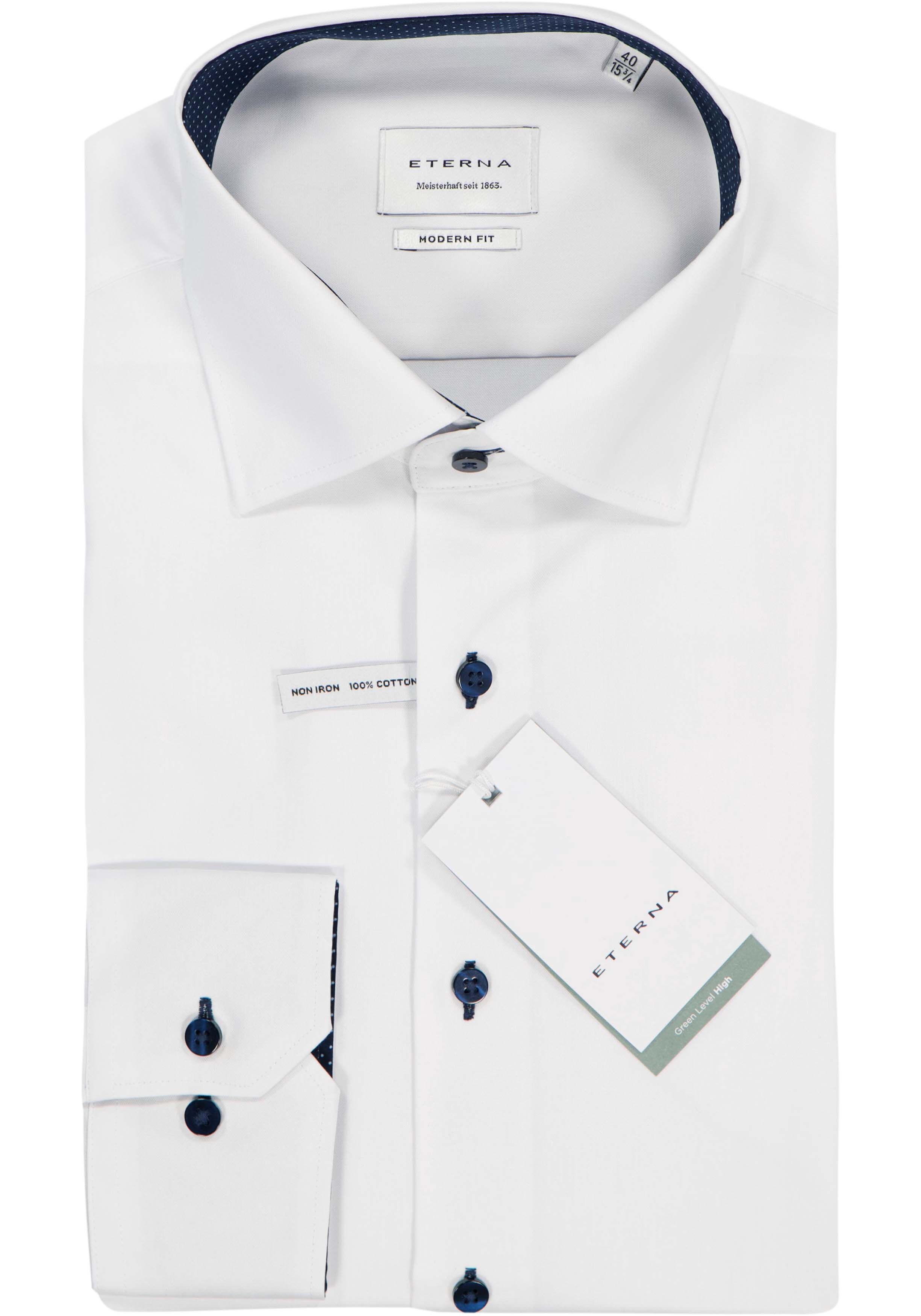 ETERNA modern fit overhemd, fijn Oxford heren overhemd, wit (blauw gestipt contrast)