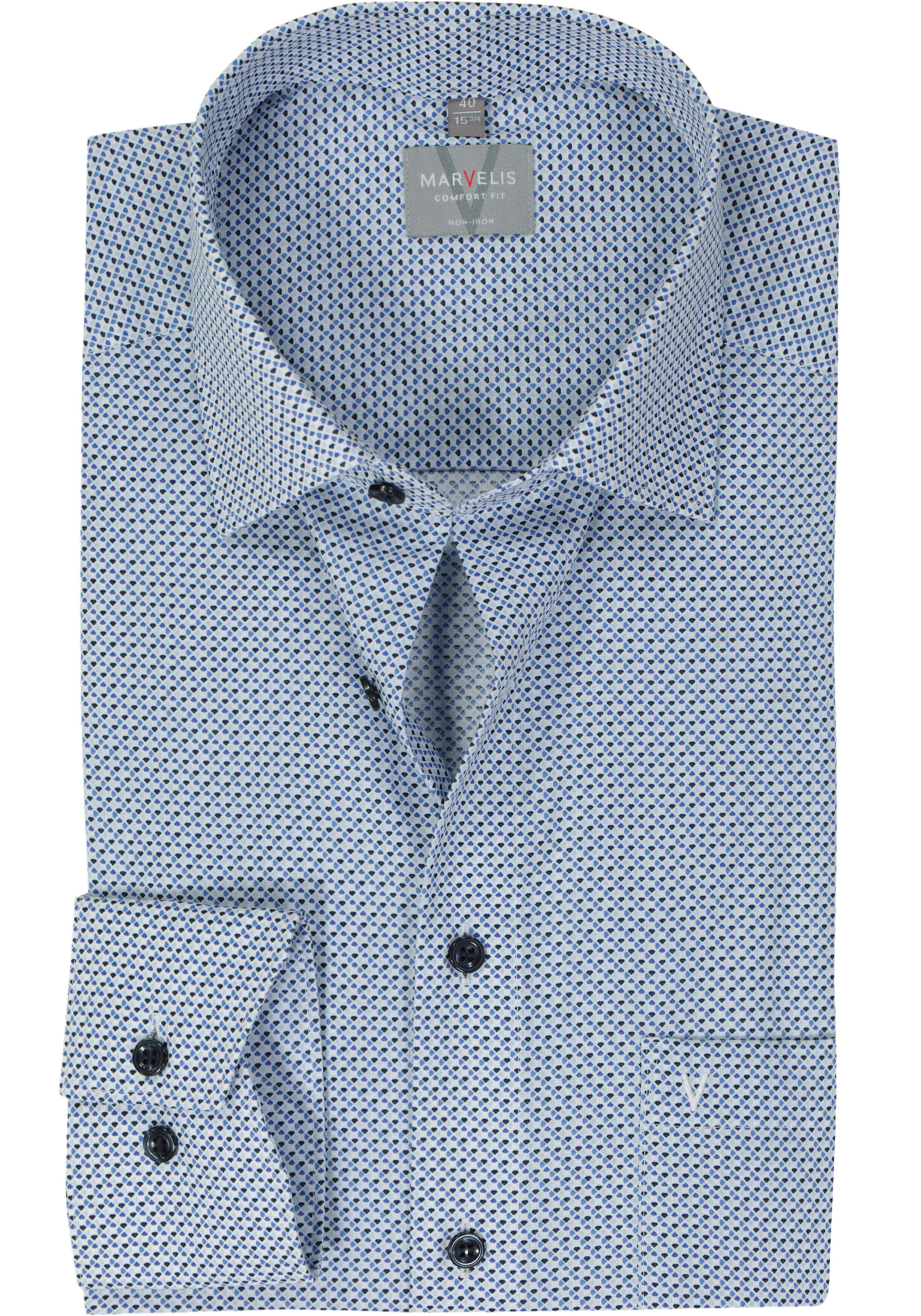 MARVELIS comfort fit overhemd, popeline, lichtblauw dessin