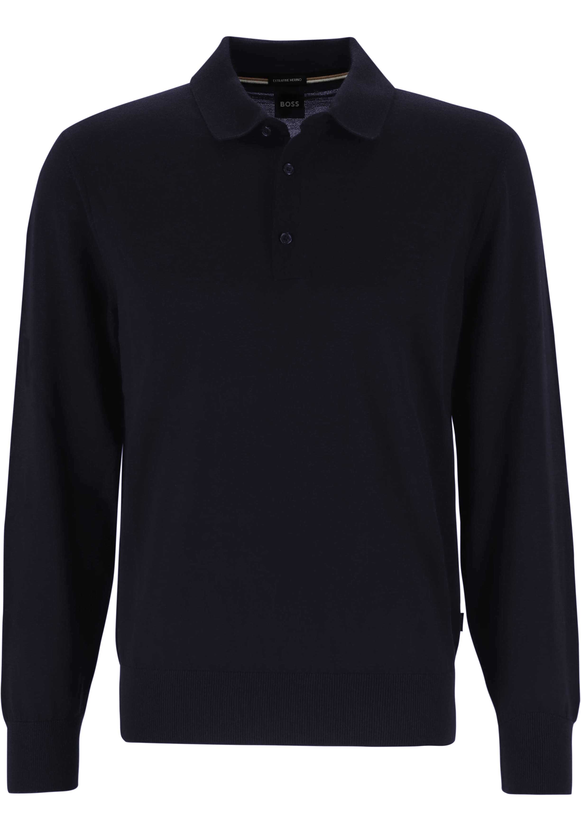 BOSS Lancione regular fit trui wol, heren trui middeldik gebreide polo, donkerblauw