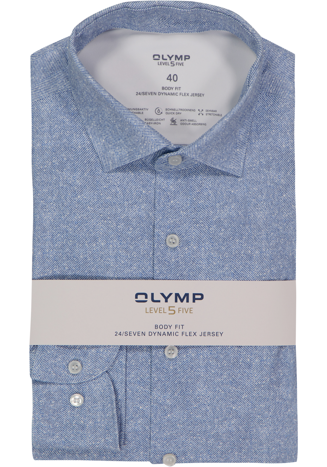 OLYMP 24/7 Level 5 body fit overhemd, tricot, rookblauw dessin OLYMP 24/7 Level 5 body fit overhemd, tricot, rookblauw dessin