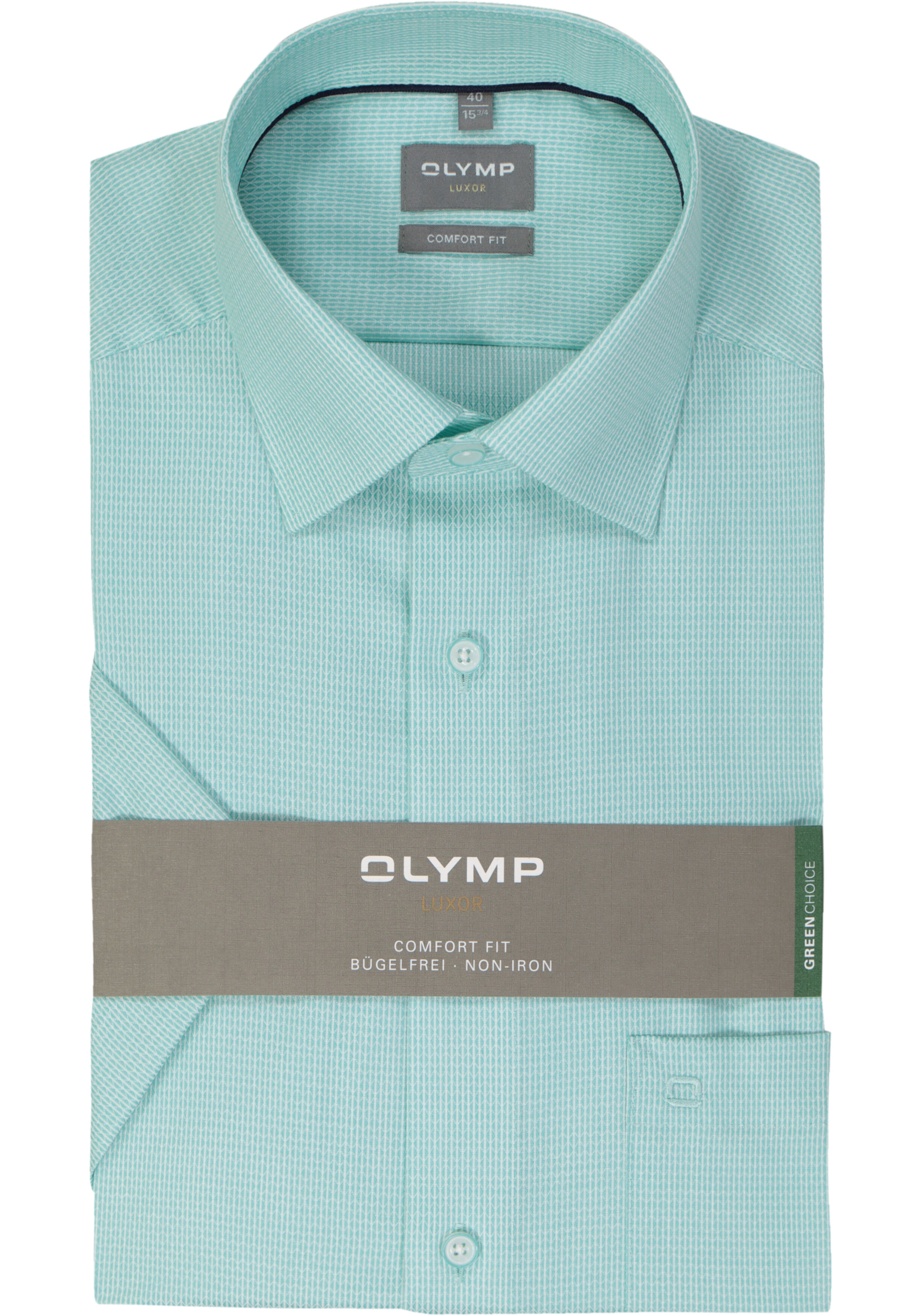 OLYMP comfort fit overhemd, korte mouw, structuur, mint groen