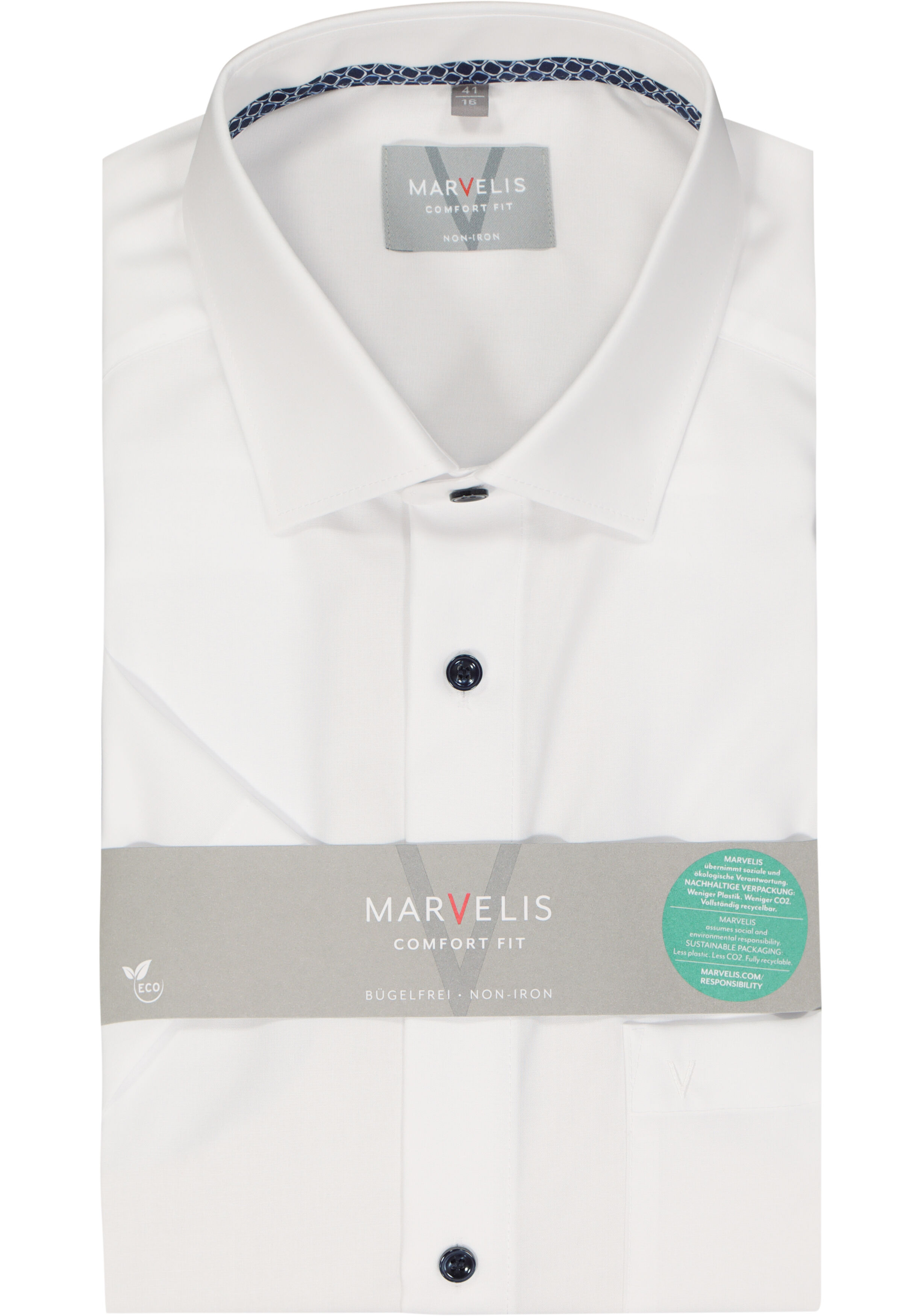 MARVELIS comfort fit overhemd, korte mouw, structuur, wit